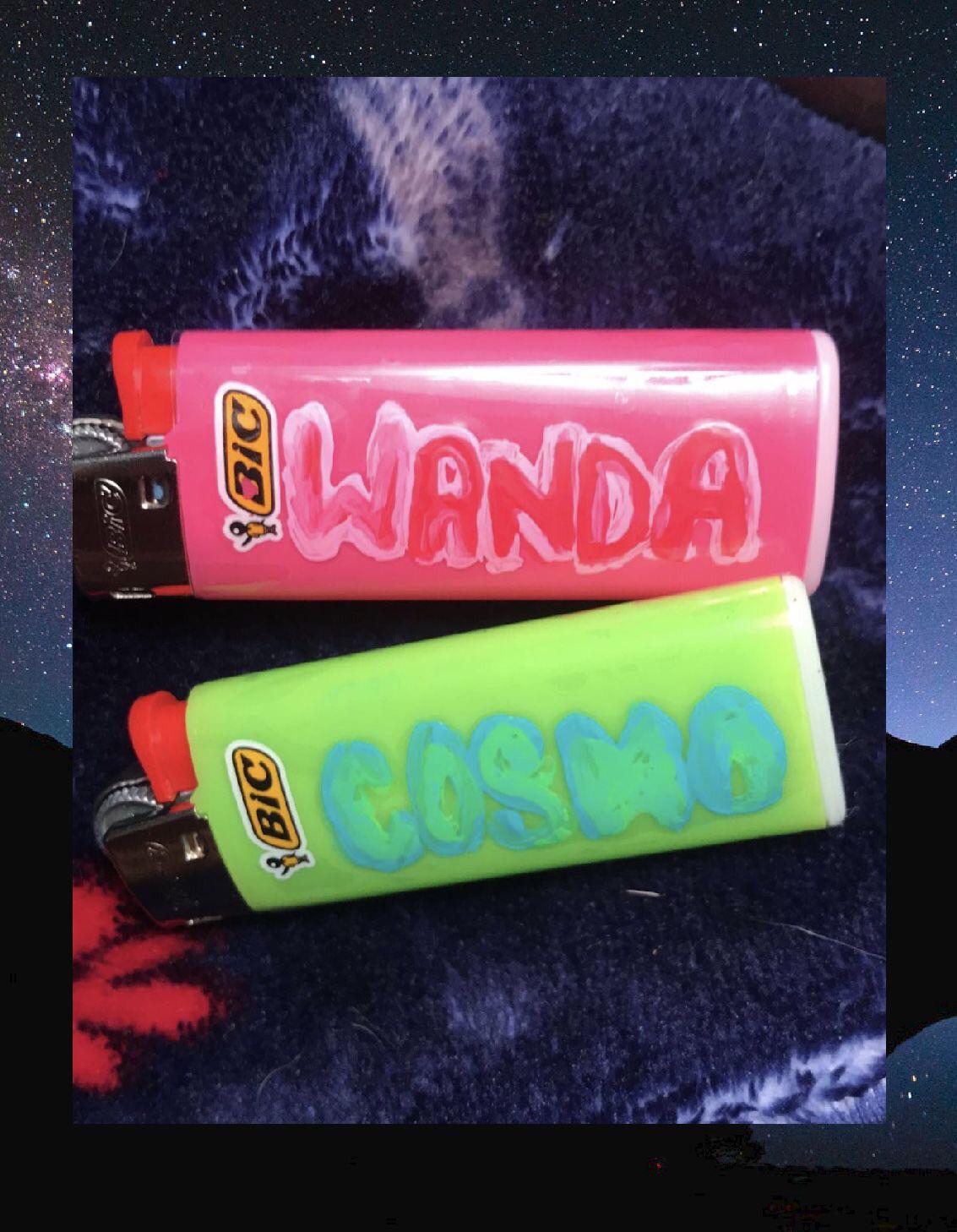 Acrylic paint on lighters 😍 Cosmo and Wanda combo 🌸 r/crafts
