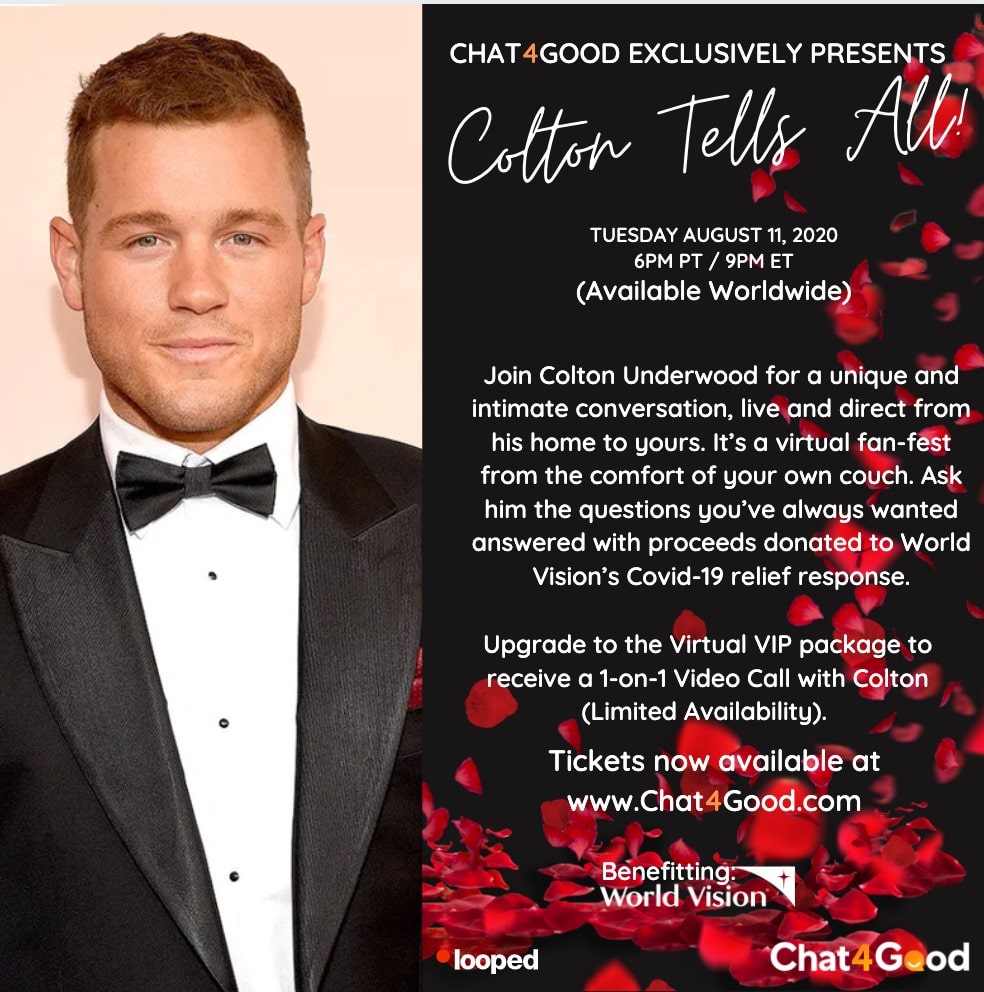 Colton Underwood telling all in charity livestream August 11 r