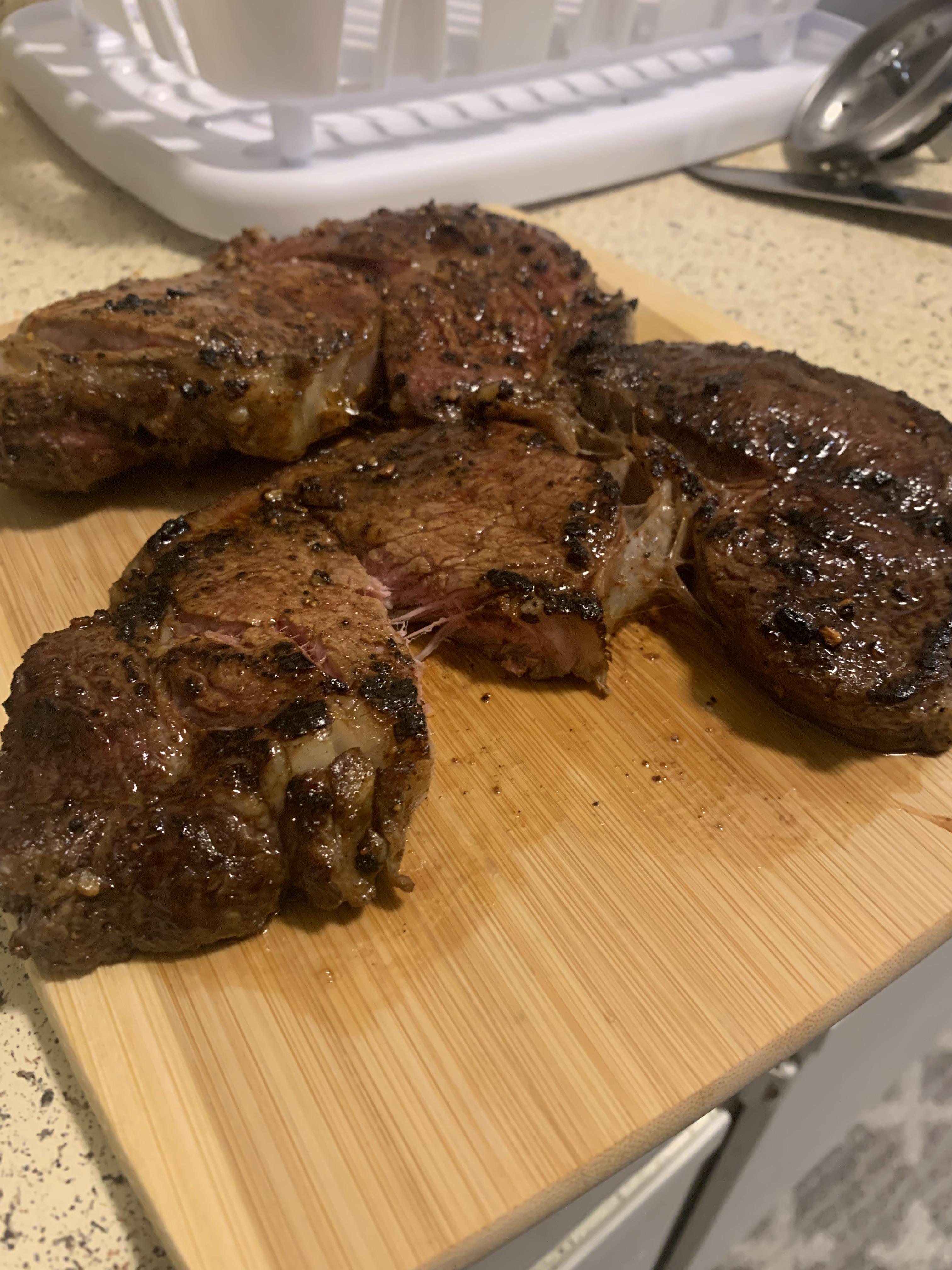 Made a couple Ribeyes for the lady and I. First time cooking steak in a