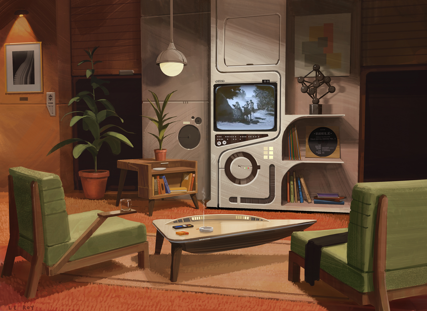 Retrofuturistic livingroom, by me r/conceptart