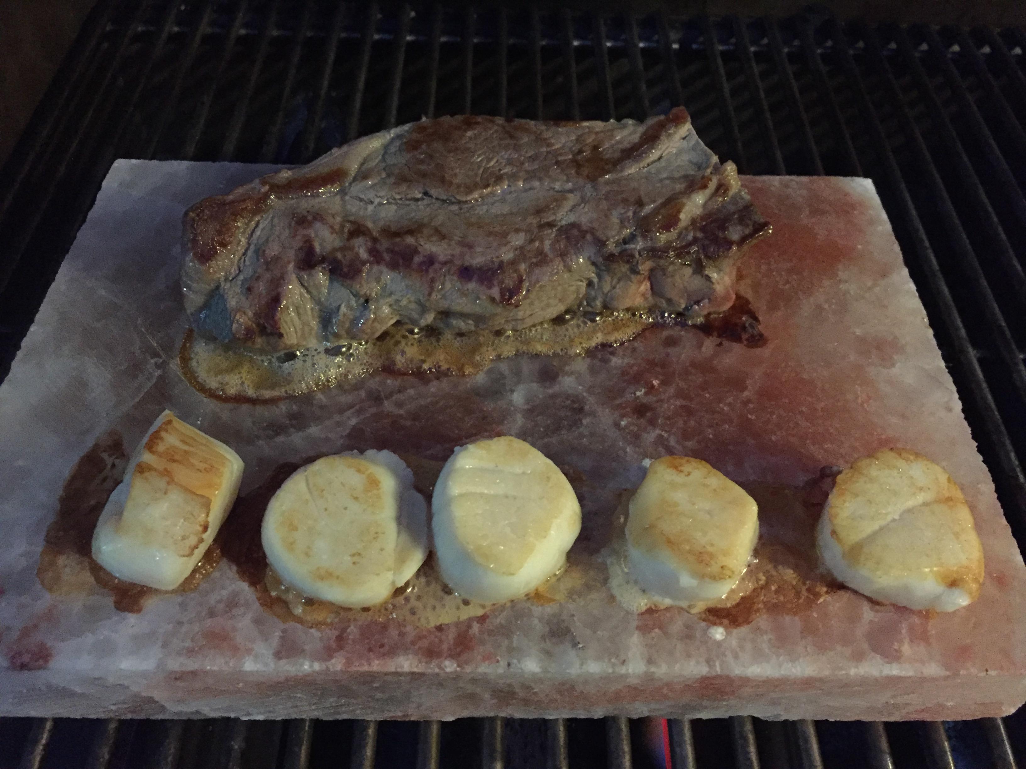 Steak and scallops on the salt block r/grilling