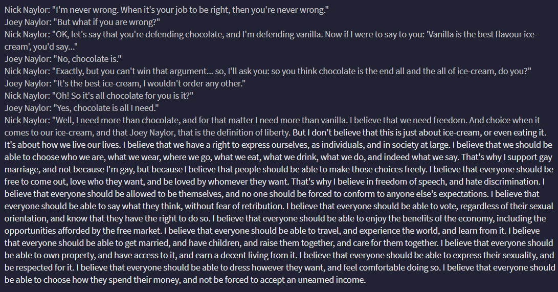 NovelAI continues the dialogue from the movie "Thank You For Smoking