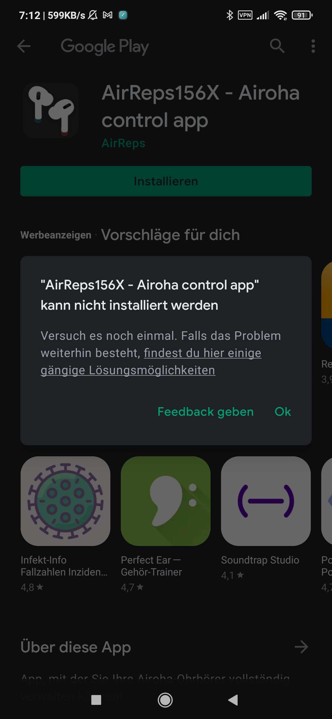 App not installing, neither in Play Store nor via apk. Any ideas? MIUI