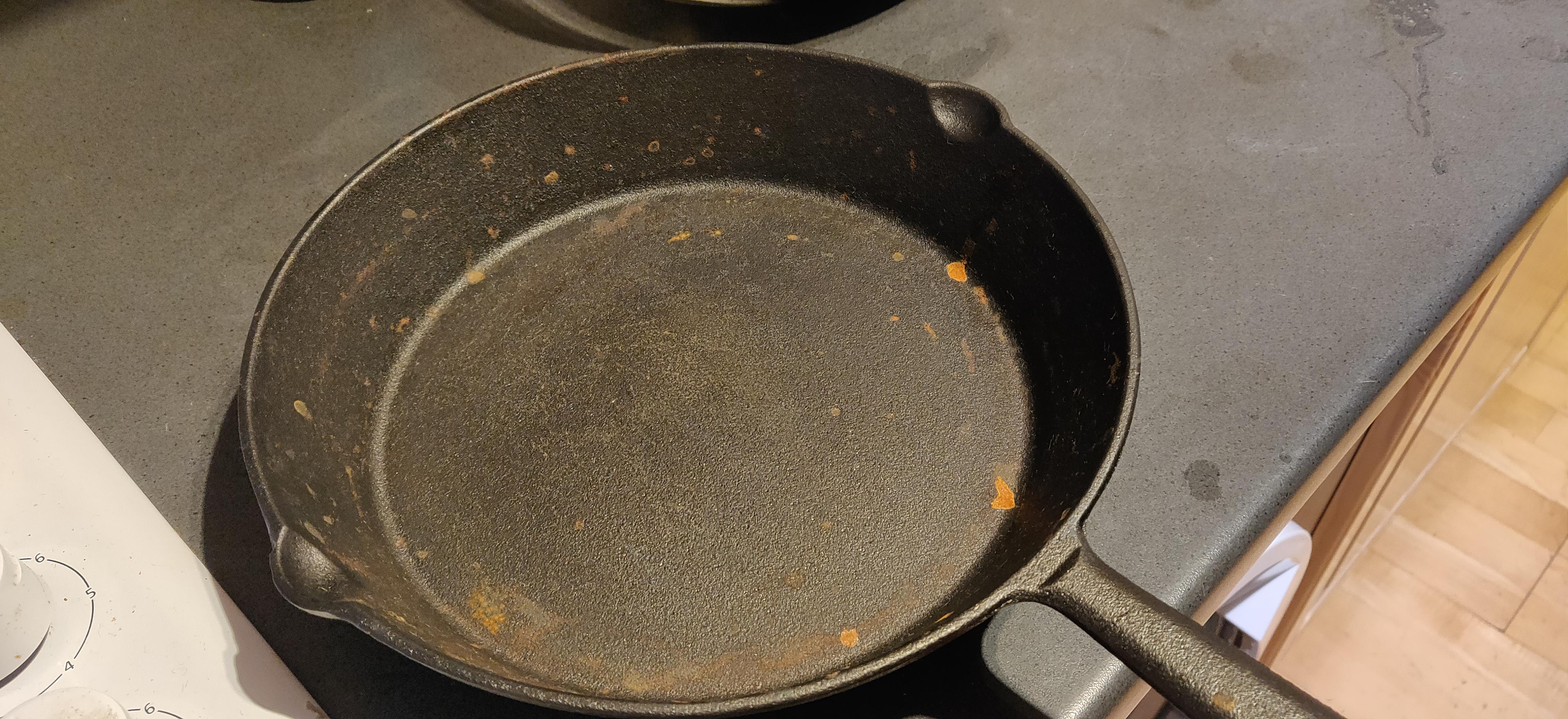Brand new cast iron skillet, BF washed it and didn't dry it immediately