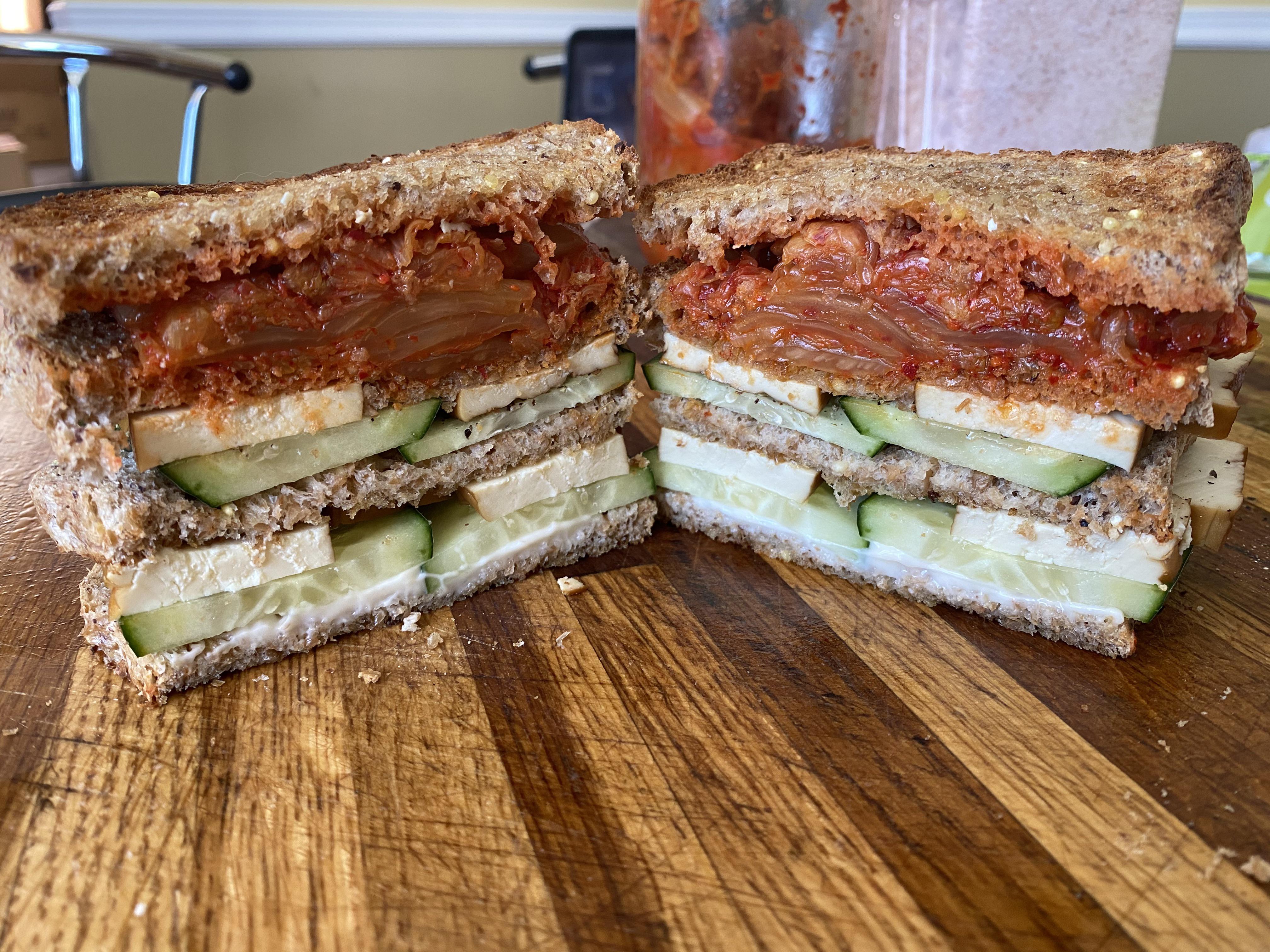 Lunch Carolina Reaper Kimchi smoked tofu sandwich! r/spicy