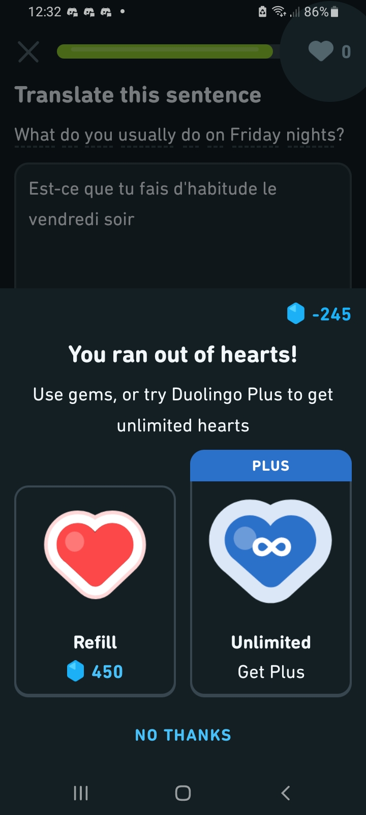 Duolingo didn't like me buying hearts. r/duolingo
