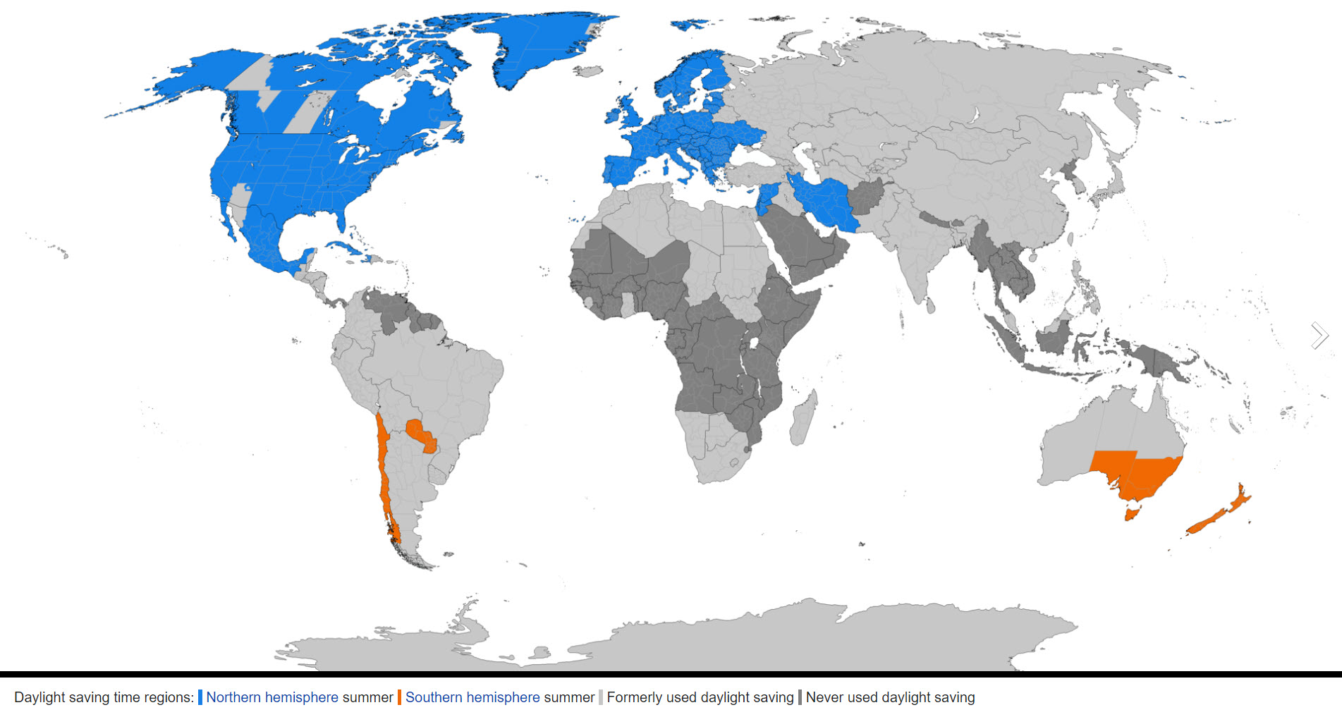 World map of regions which utilize daylight savings time r/MapPorn