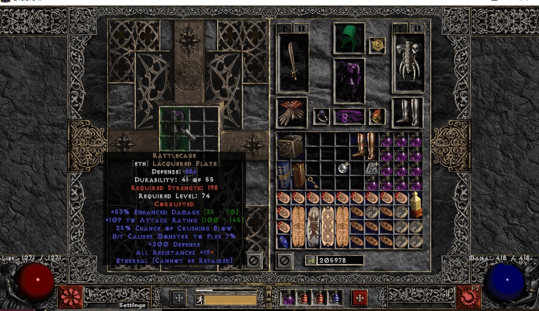 Ethupped Rattlecage w/19 all res corr r/ProjectDiablo2