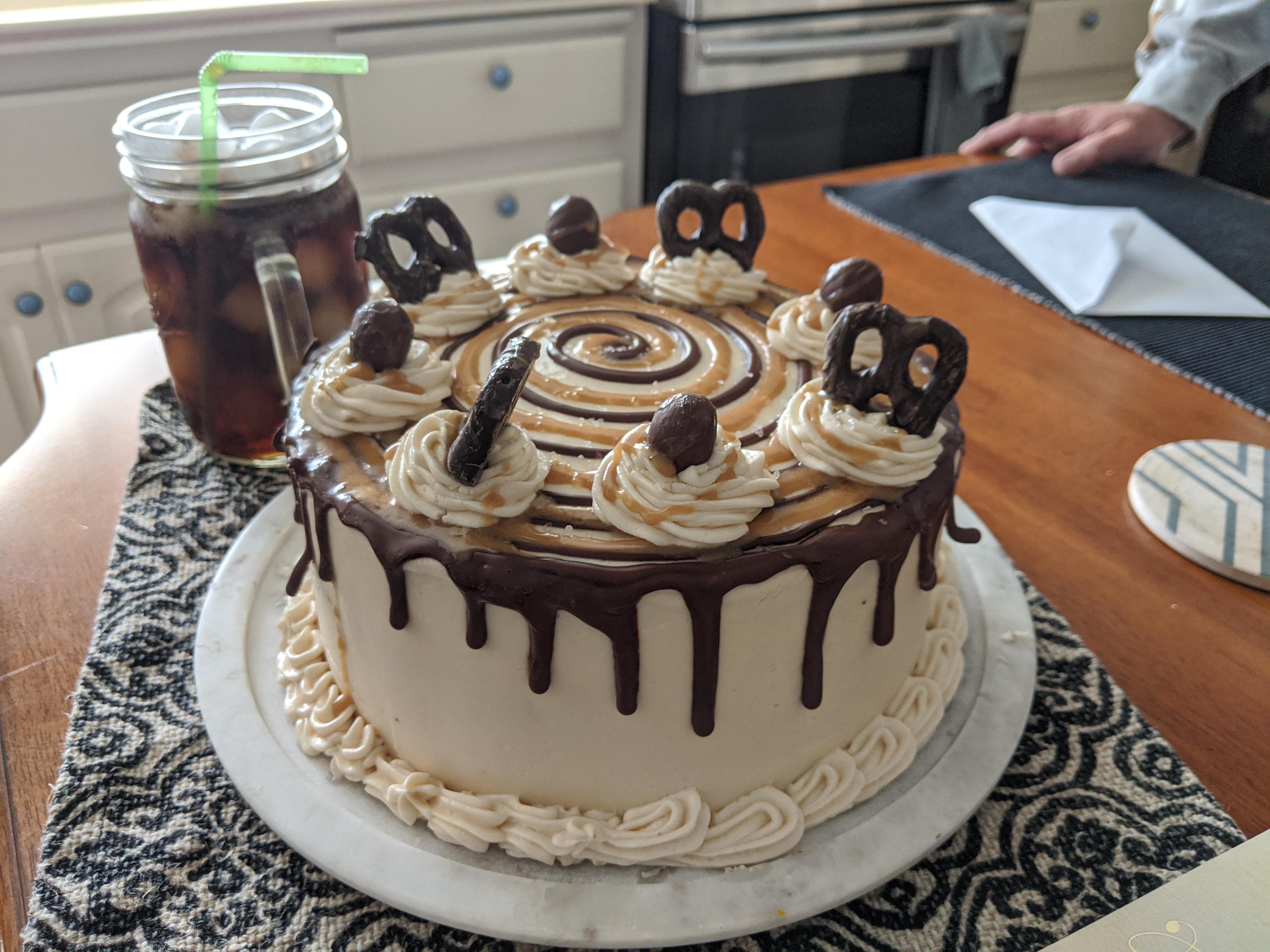 Vegan salted caramel chocolate cake! r/cake