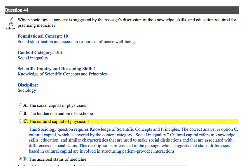 AAMC section bank p/s 44 why is it not social capital since it has to do with social status