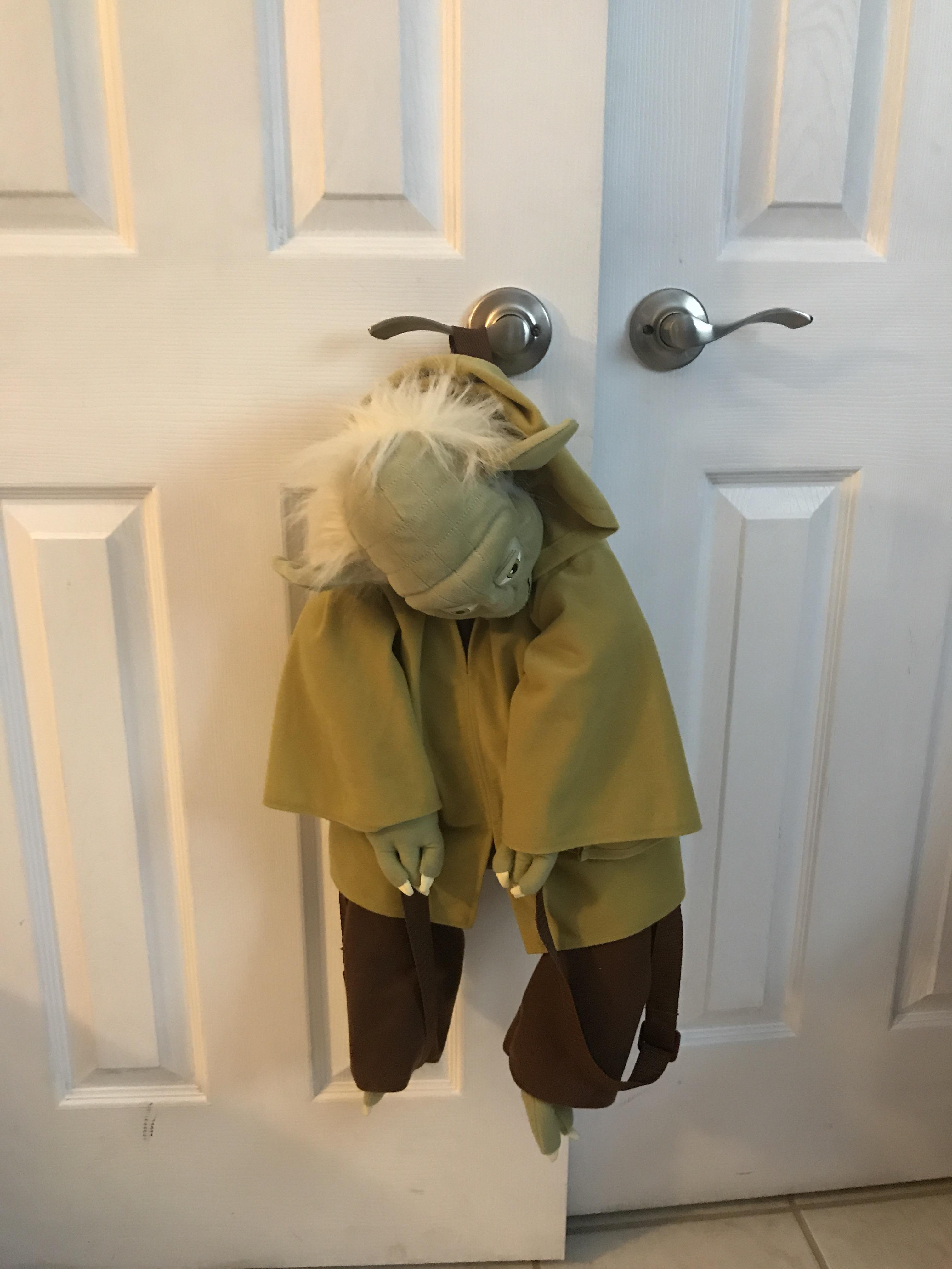 My Yoda backpack has a hook on it so when you hang it up, it looks like