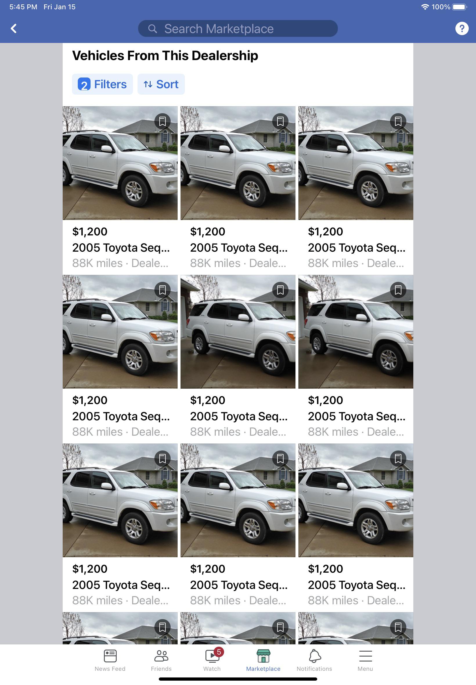 Cars listed in multiple cities not close to each other or states, or