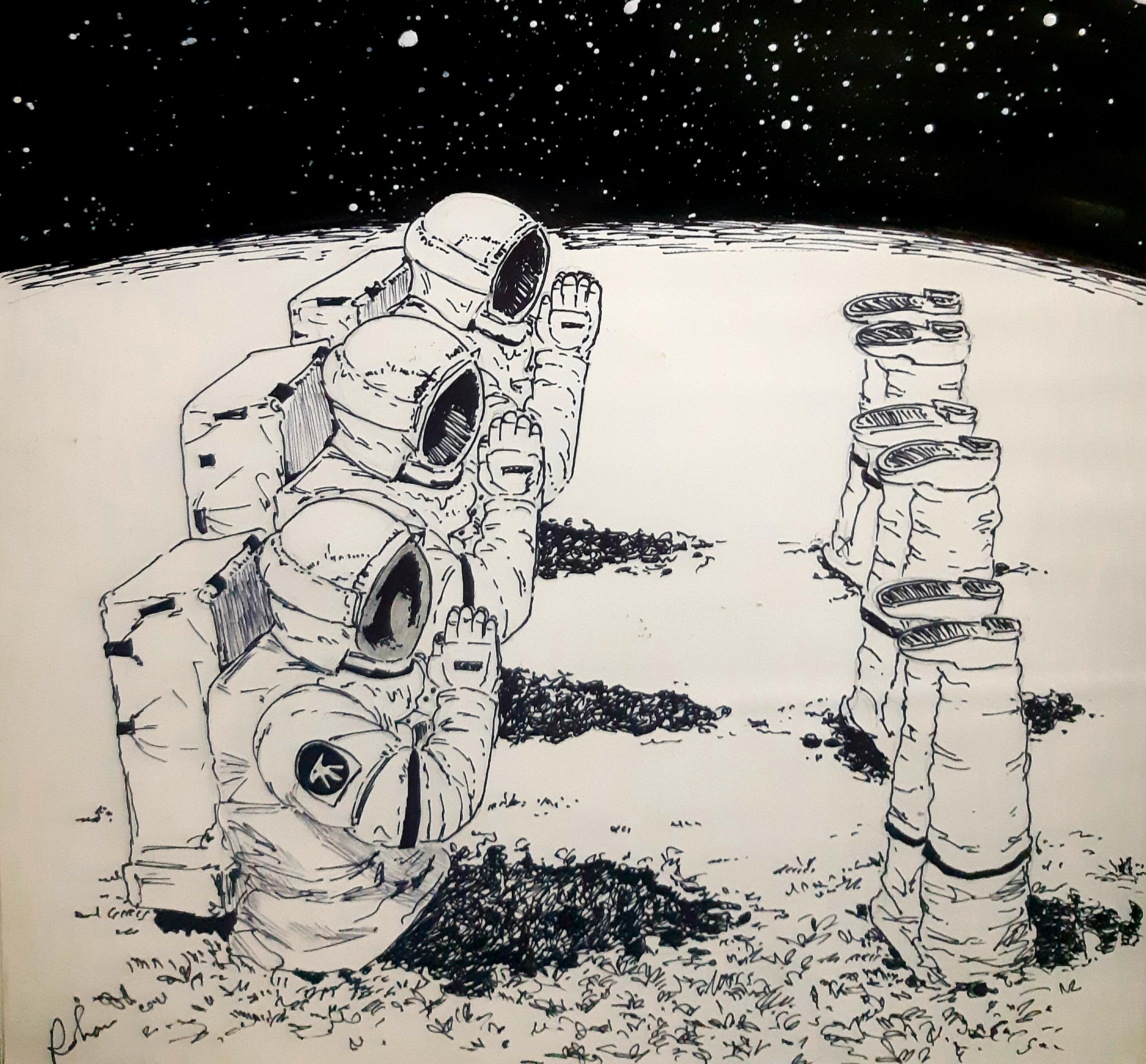 Asked my homie u/_venomocx_ to sketch me the astronaut scene (he ended