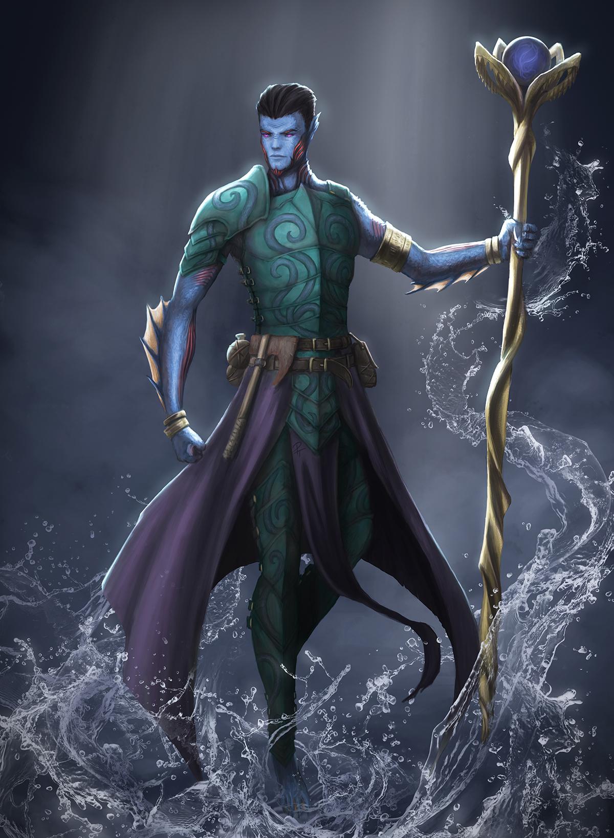 [Art] Palthos Triton Warlock DnD