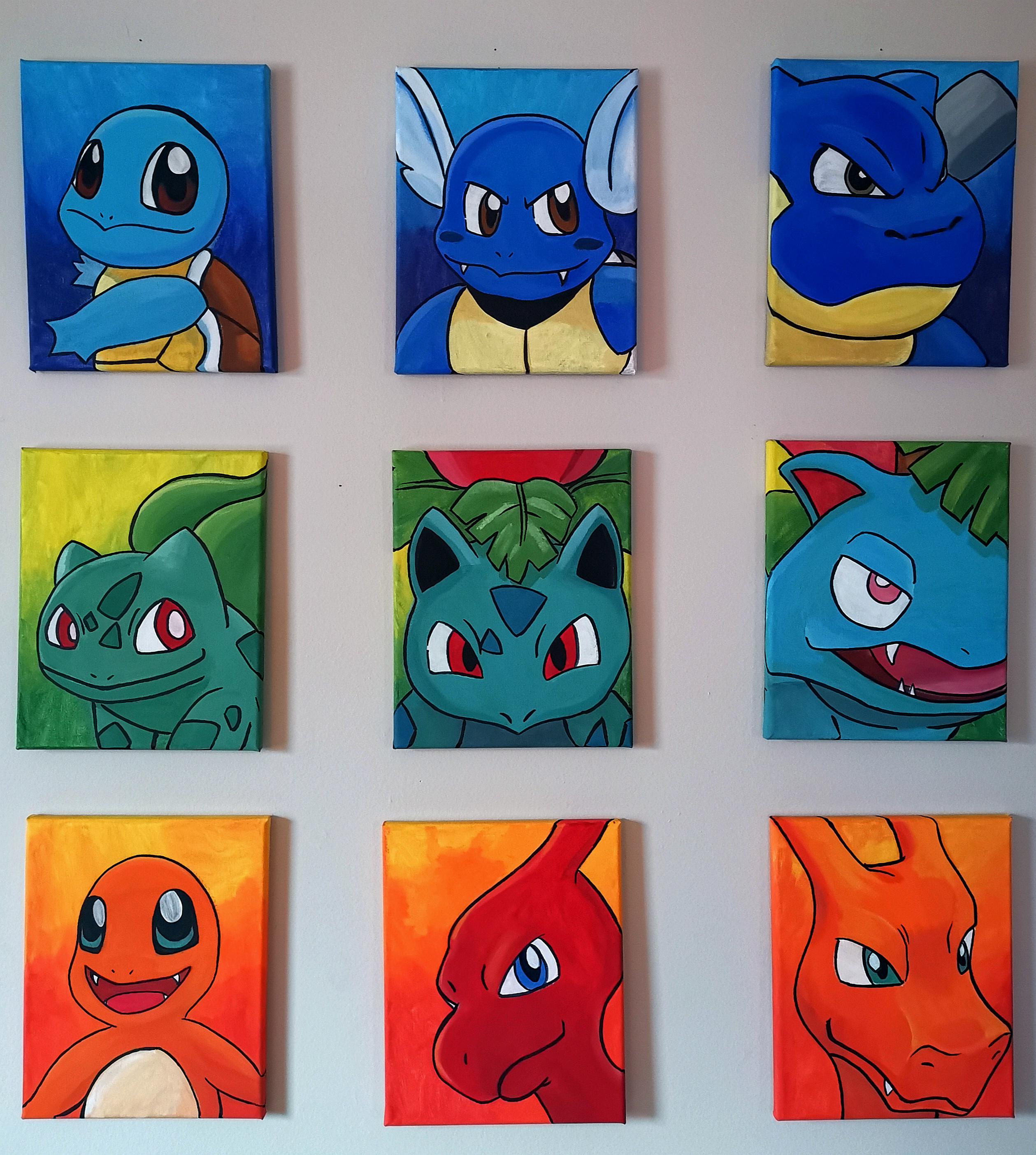 Gen 1 starter acrylic paintings r/pokemon