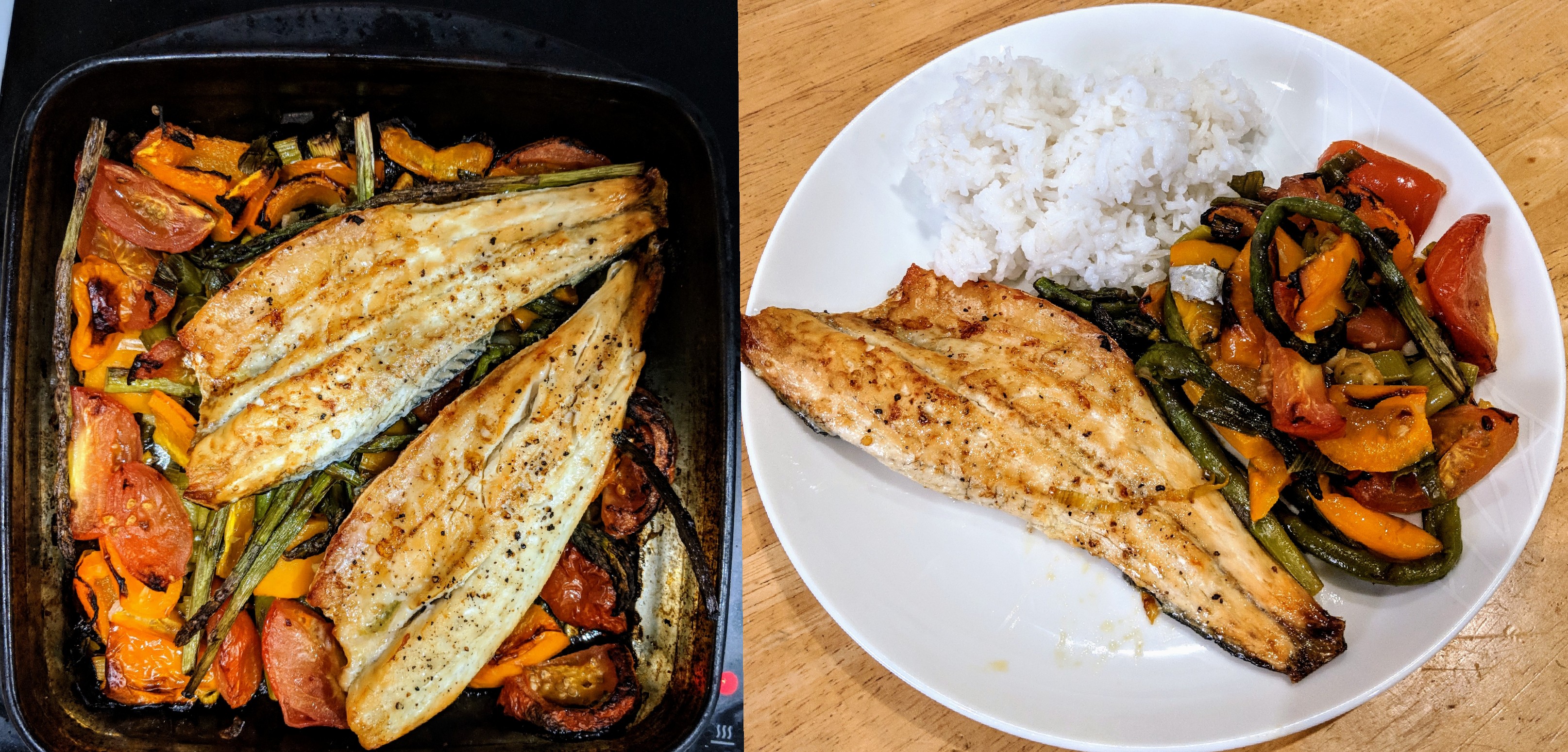450 Calorie Roasted Vegetables and Sea Bass r/1200isplenty