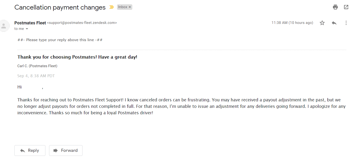 Postmates no longer paying for making the trip out to a merchant that