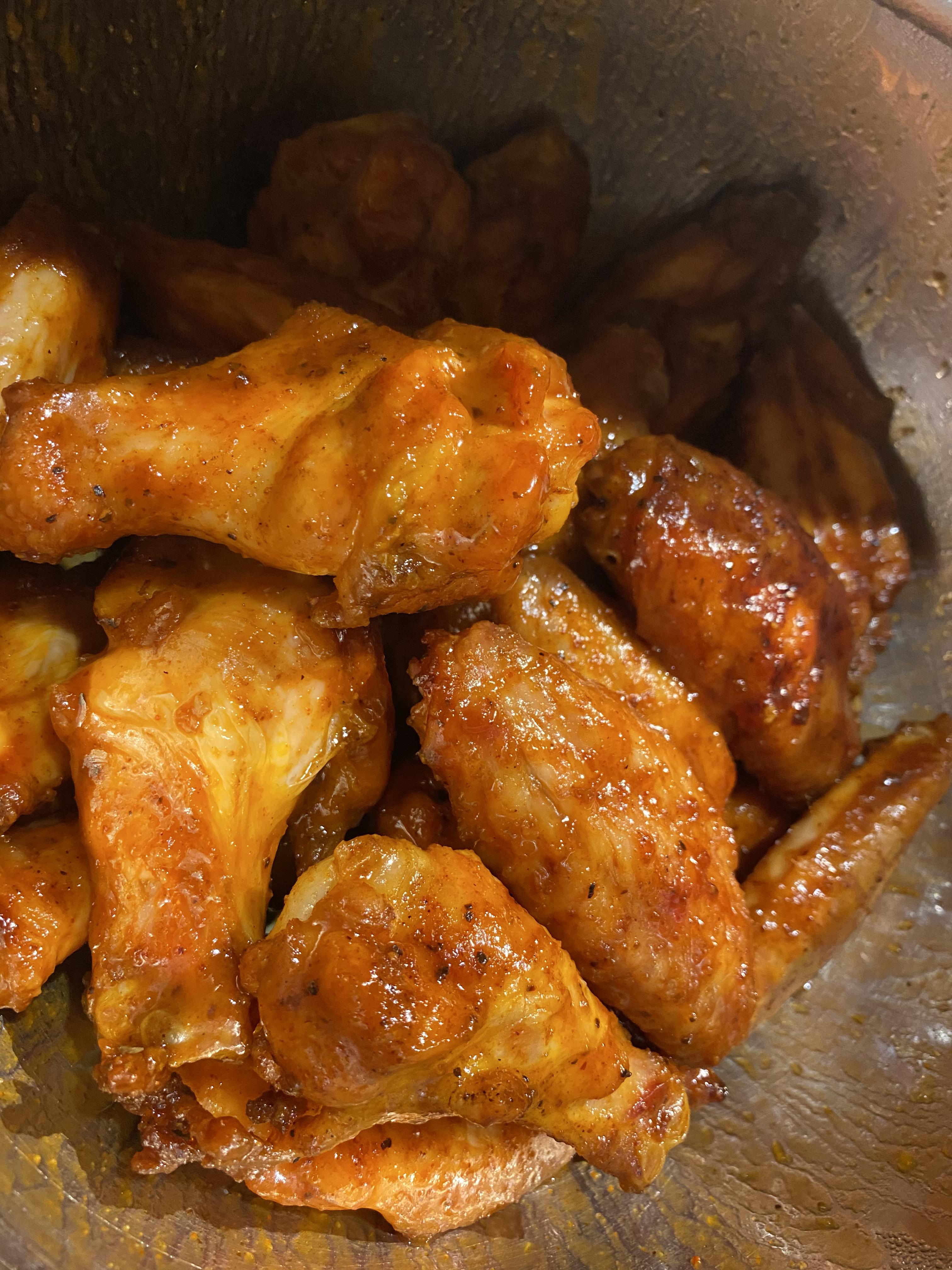 Pecan smoked wings glazed in Honey Pecan BBQ Sauce, Quarantine Fun! r/BBQ