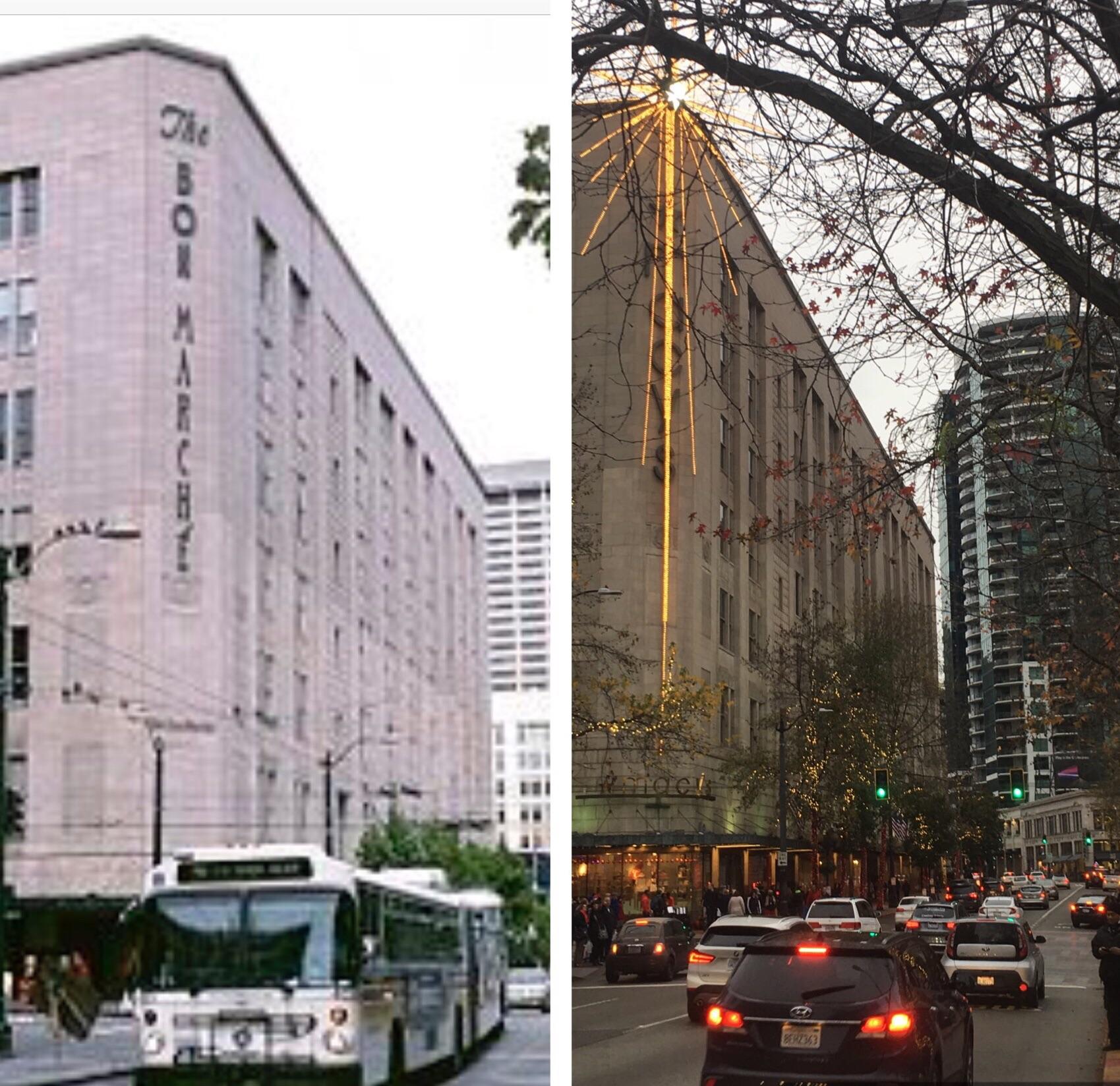 The Bon Marche/Macy’s downtown Seattle, 1980’s vs. 12/18 r