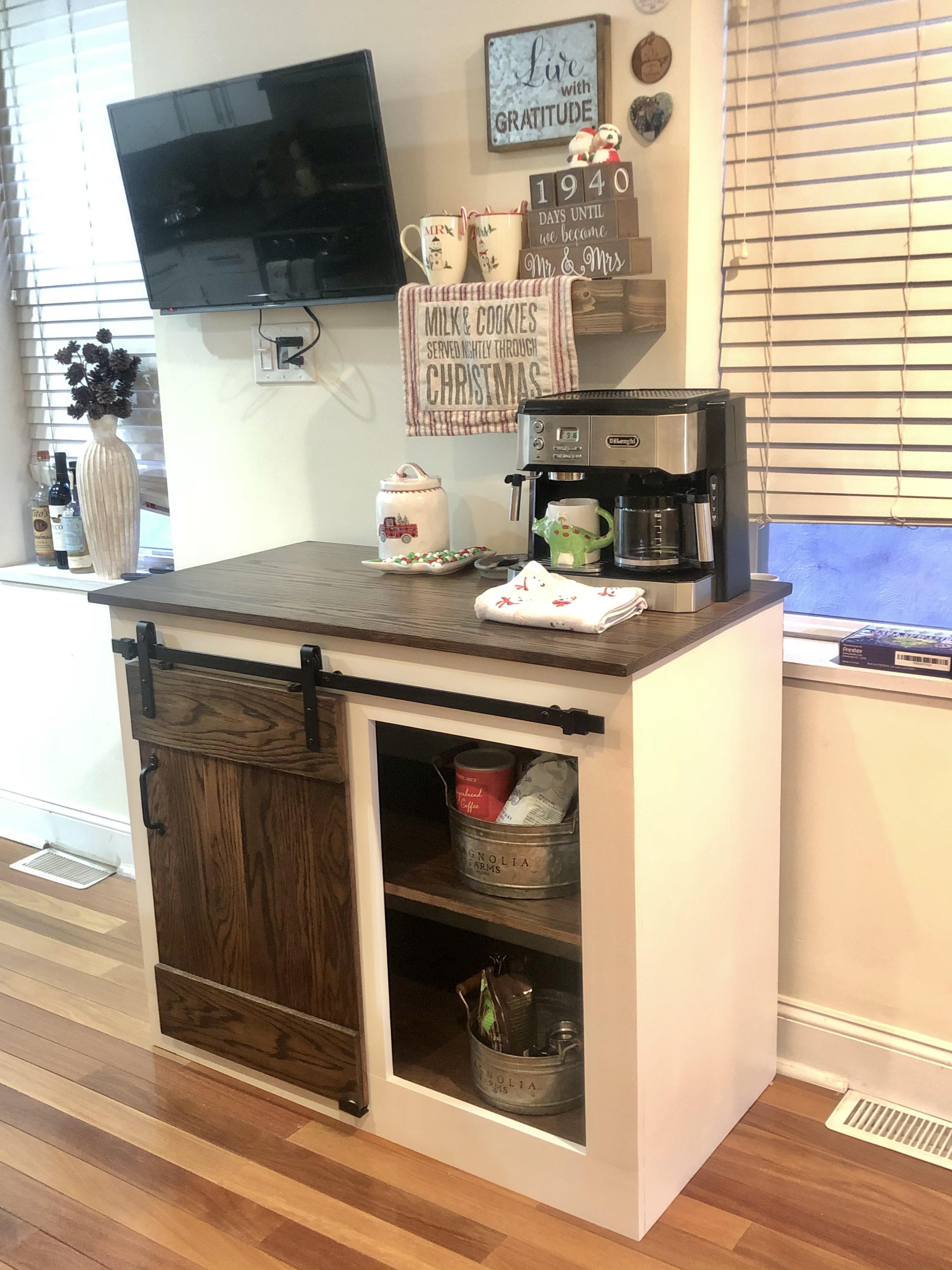 Built this barn door coffee bar for my wife for Christmas r/woodworking