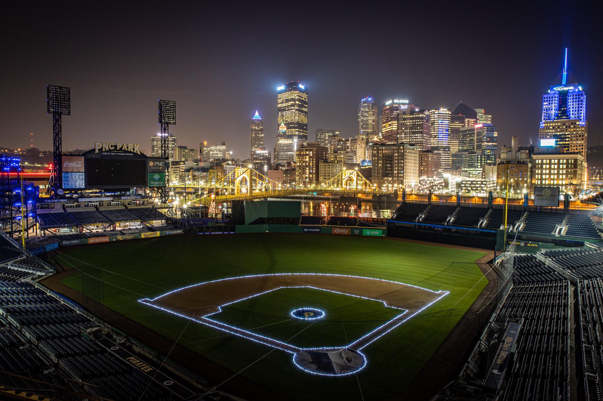PNC Park all lit up for Christmas. Via Pirates on Twitter r/baseball