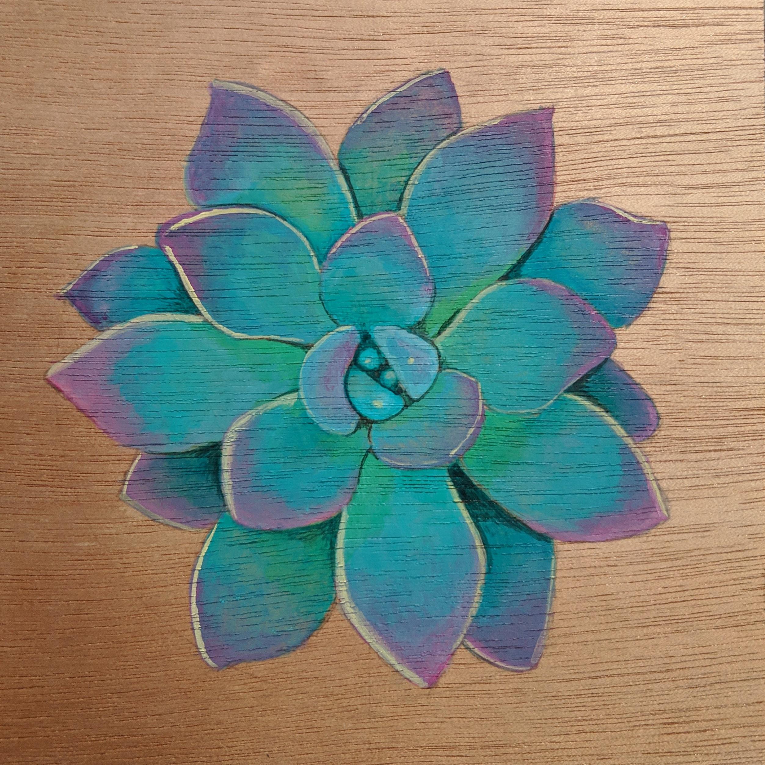 Succulent, acrylic paint on 9x7 wood panel r/Art
