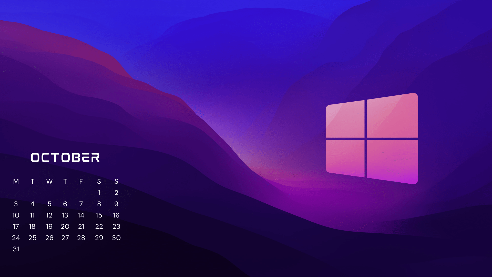 macOS Monterey Dark edited for Windows with October Calendar [1920x1080