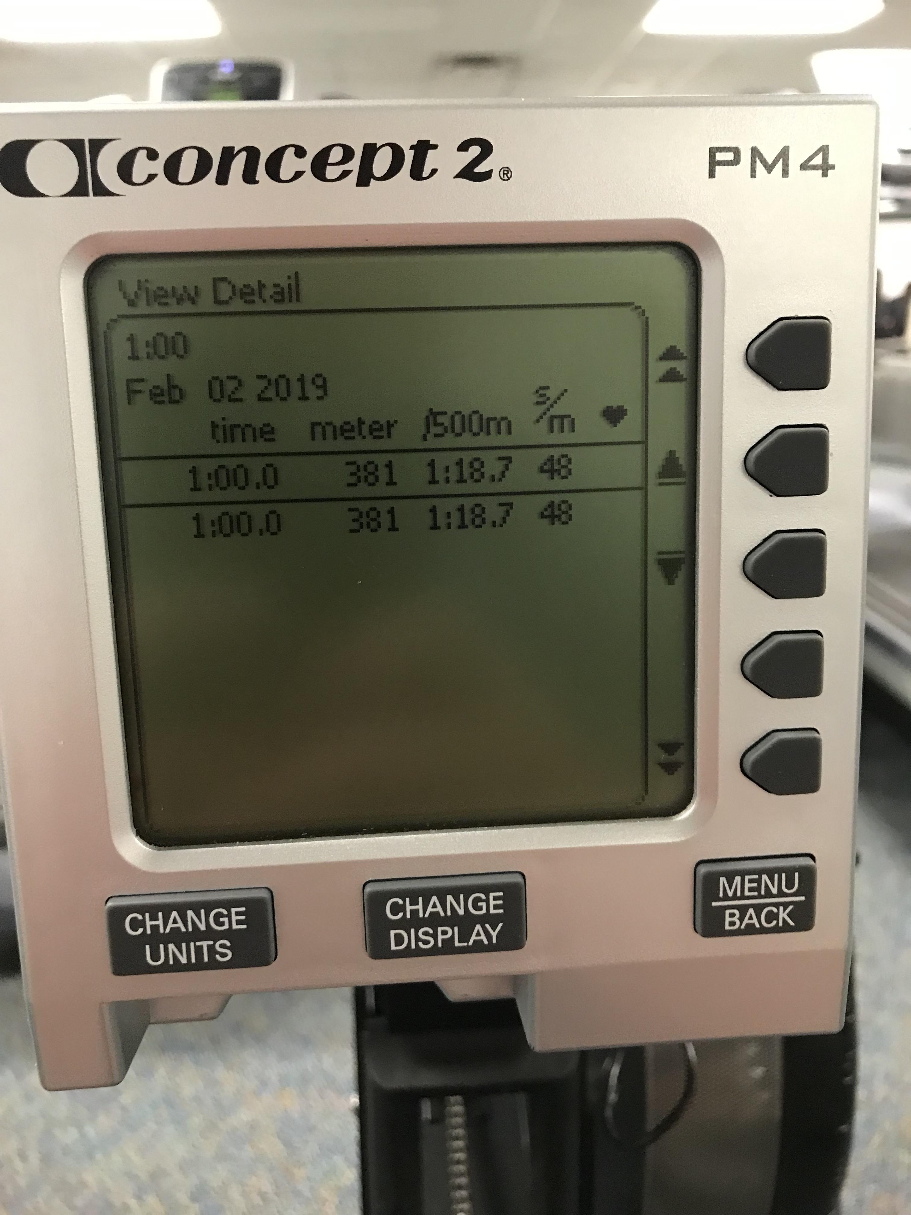 First 100 minute sprint row on Concept 2 Rowing