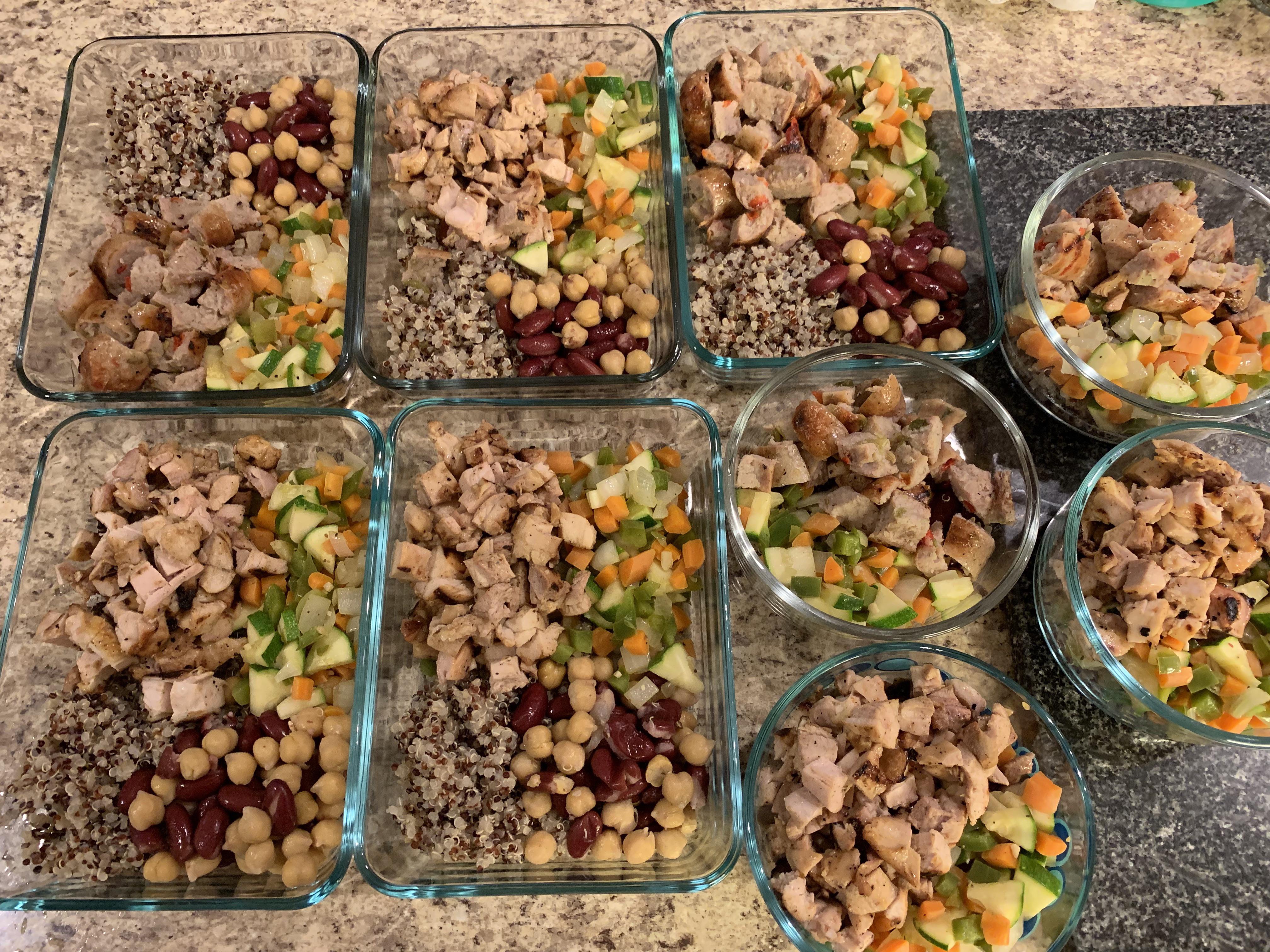 The progress. Chicken bowls with organic vegetable medley, garbanzo