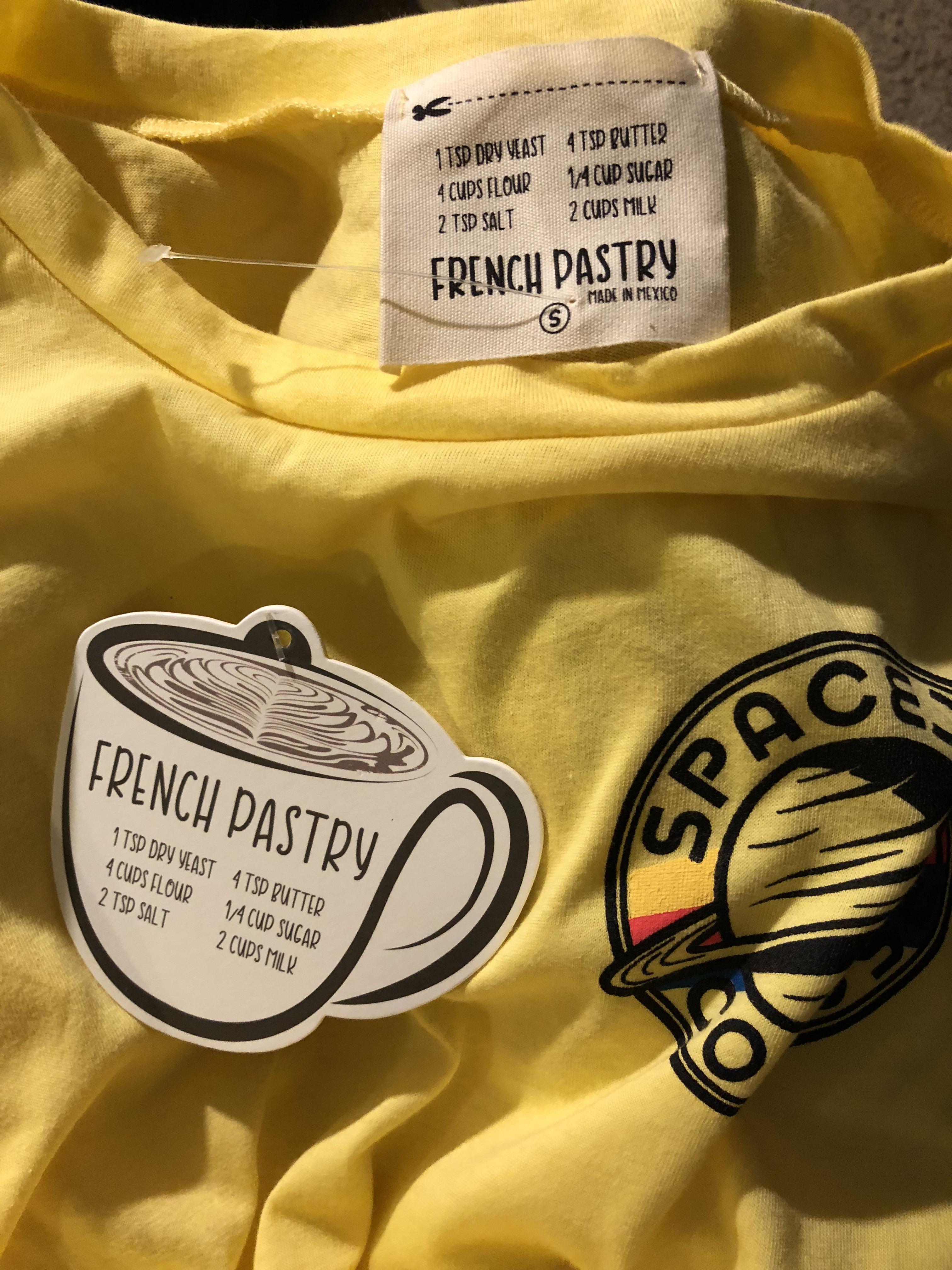 This shirt I bought has a recipe for a “French pastry” on its tag r