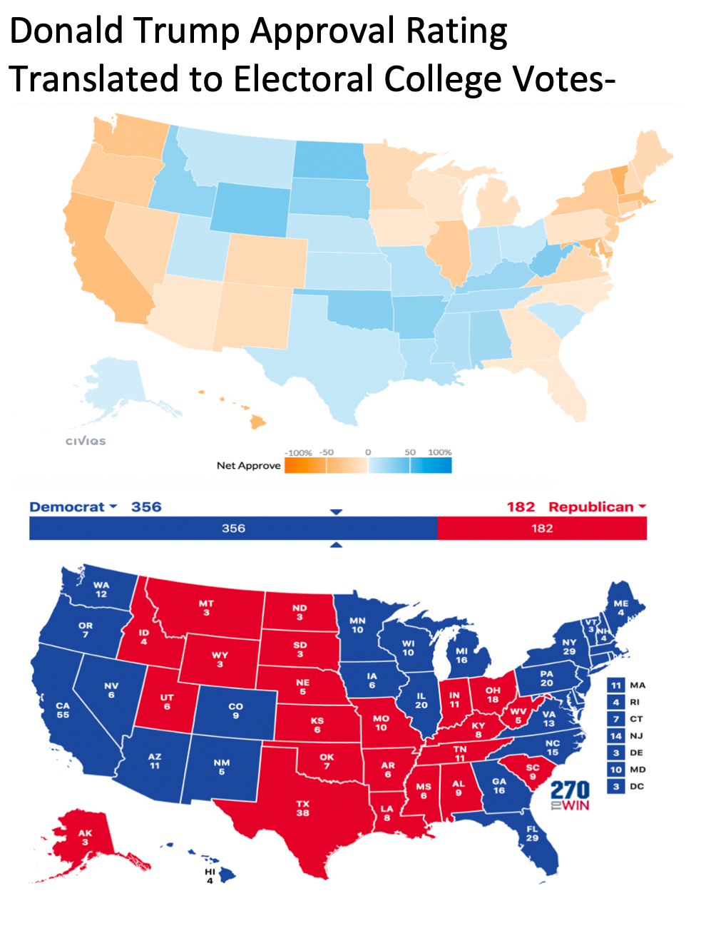Donald Trump Approval Rating by State translated to Electoral College
