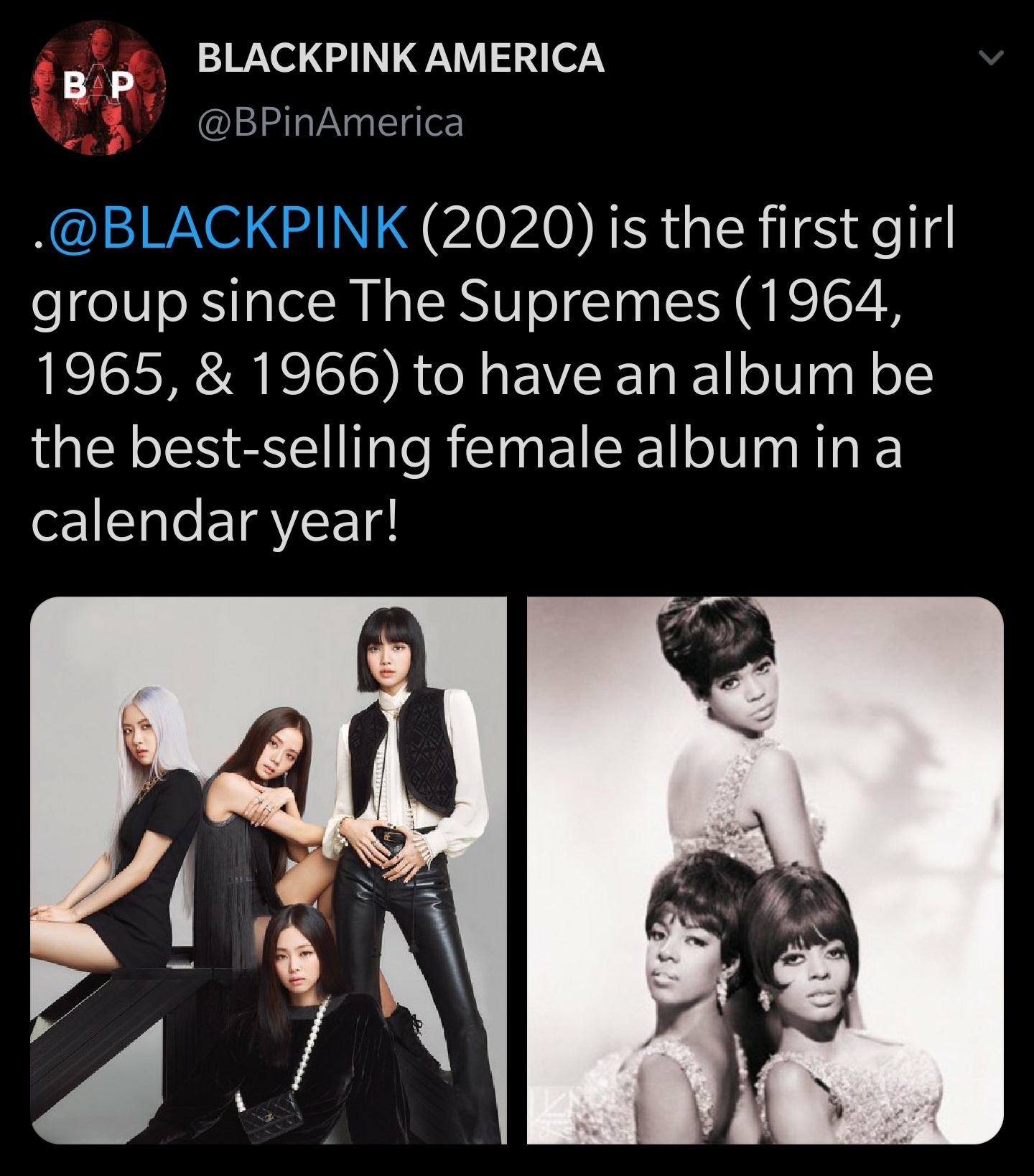 201223 BLACKPINK is the first girl group since 1966 to have an album be