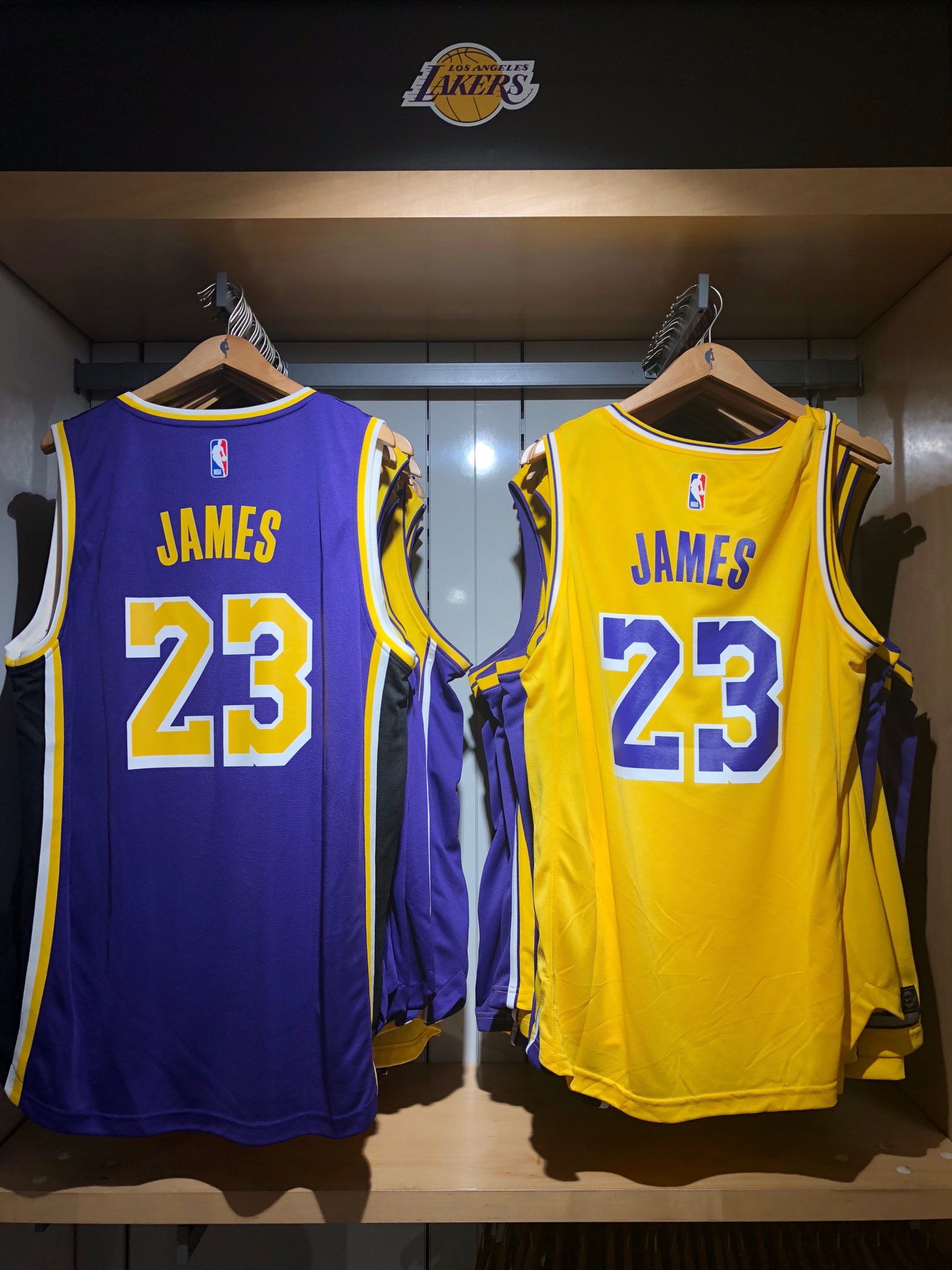 Backs of the Purple and Gold jerseys (via darrenrovell) r/lakers