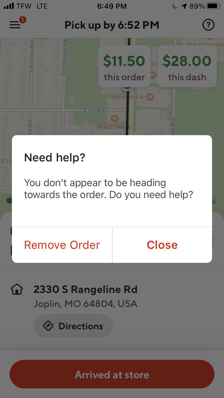 It says this as I’m about to pull in the parking lot r/doordash_drivers