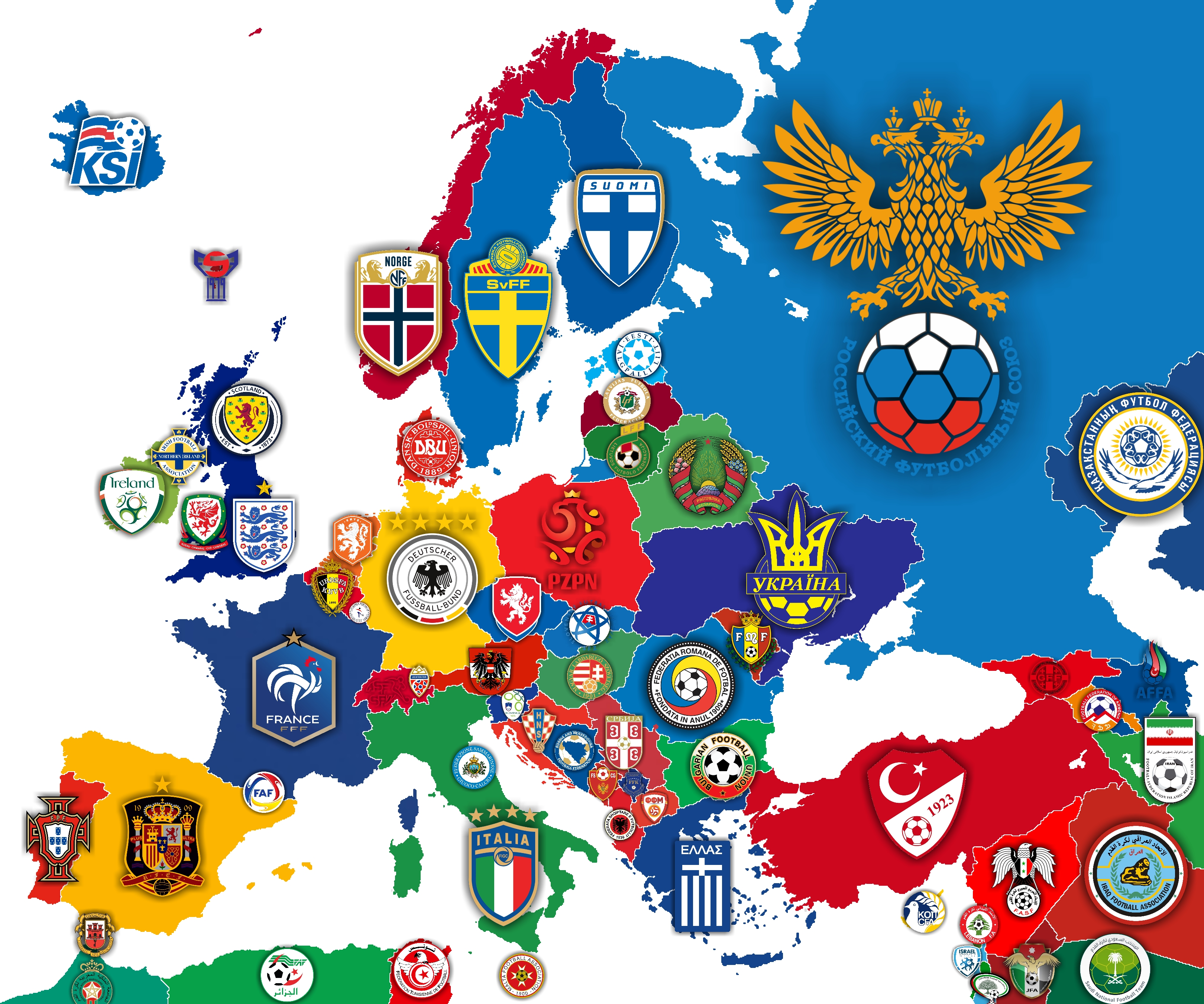 Map of Europe with the crest of each national team r/MapPorn