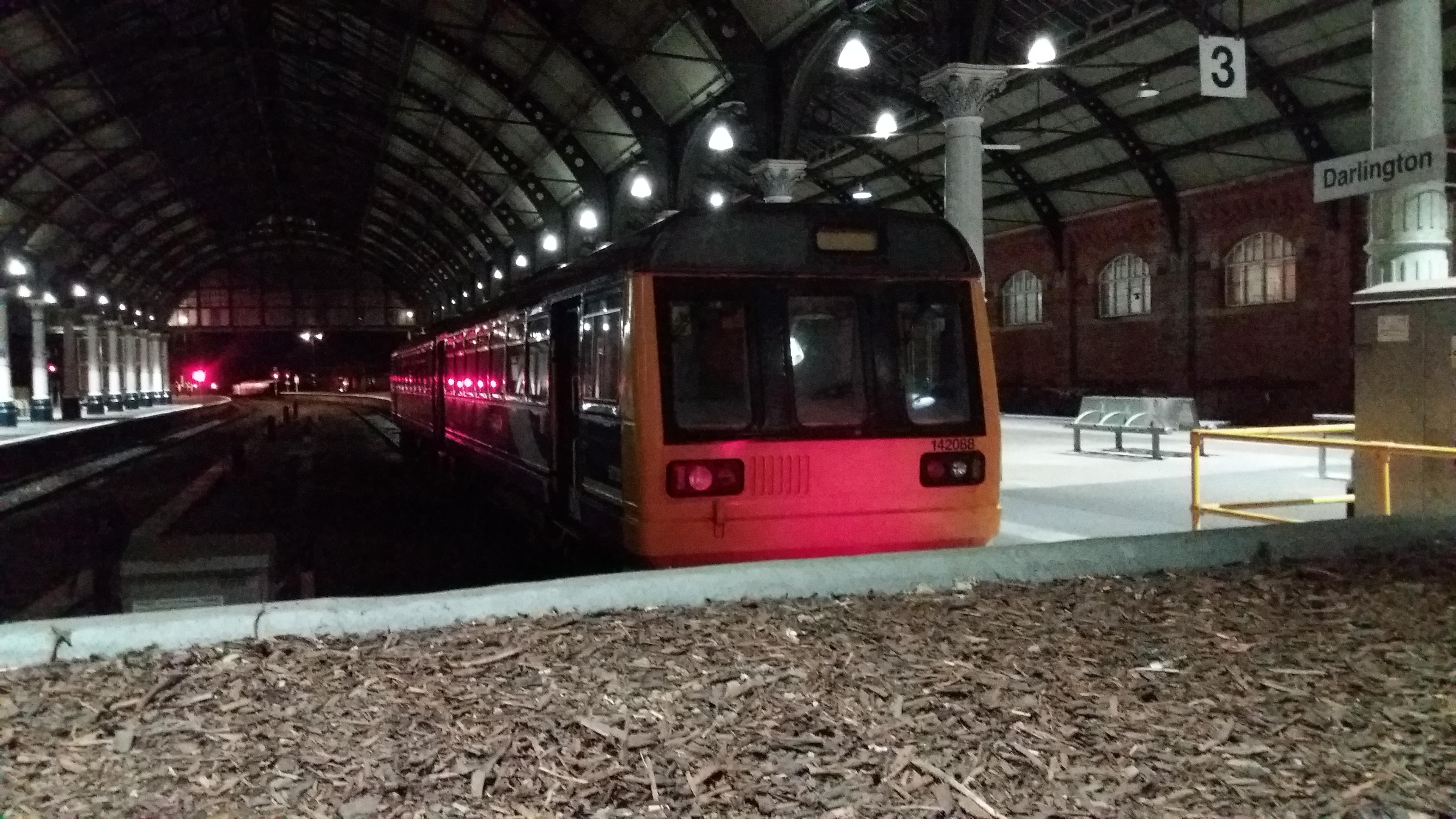 142088 stands at Darlington in the early hours of the morning. (17/10