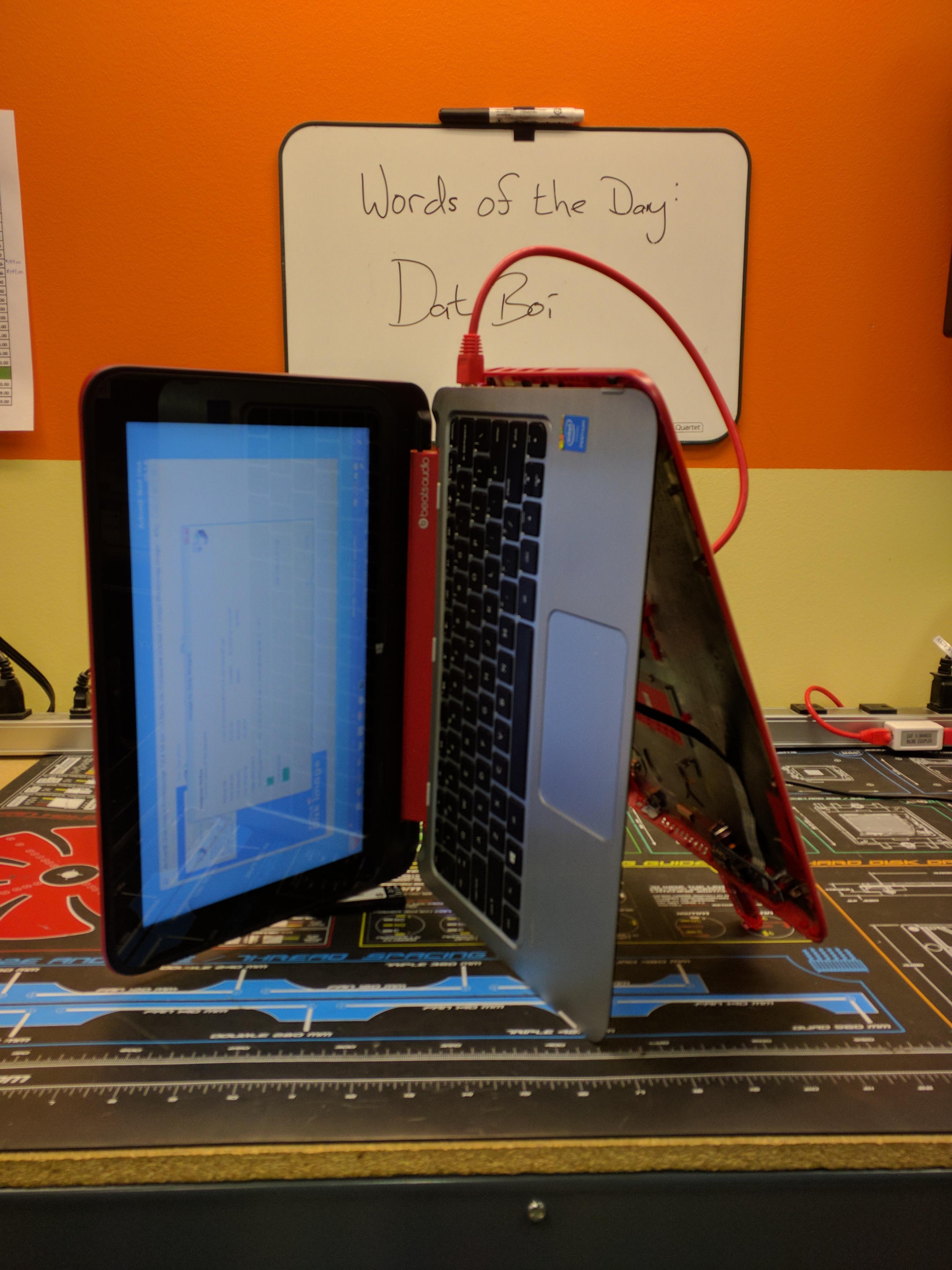 Didn't want to put the laptop back together yet, we had to improvise