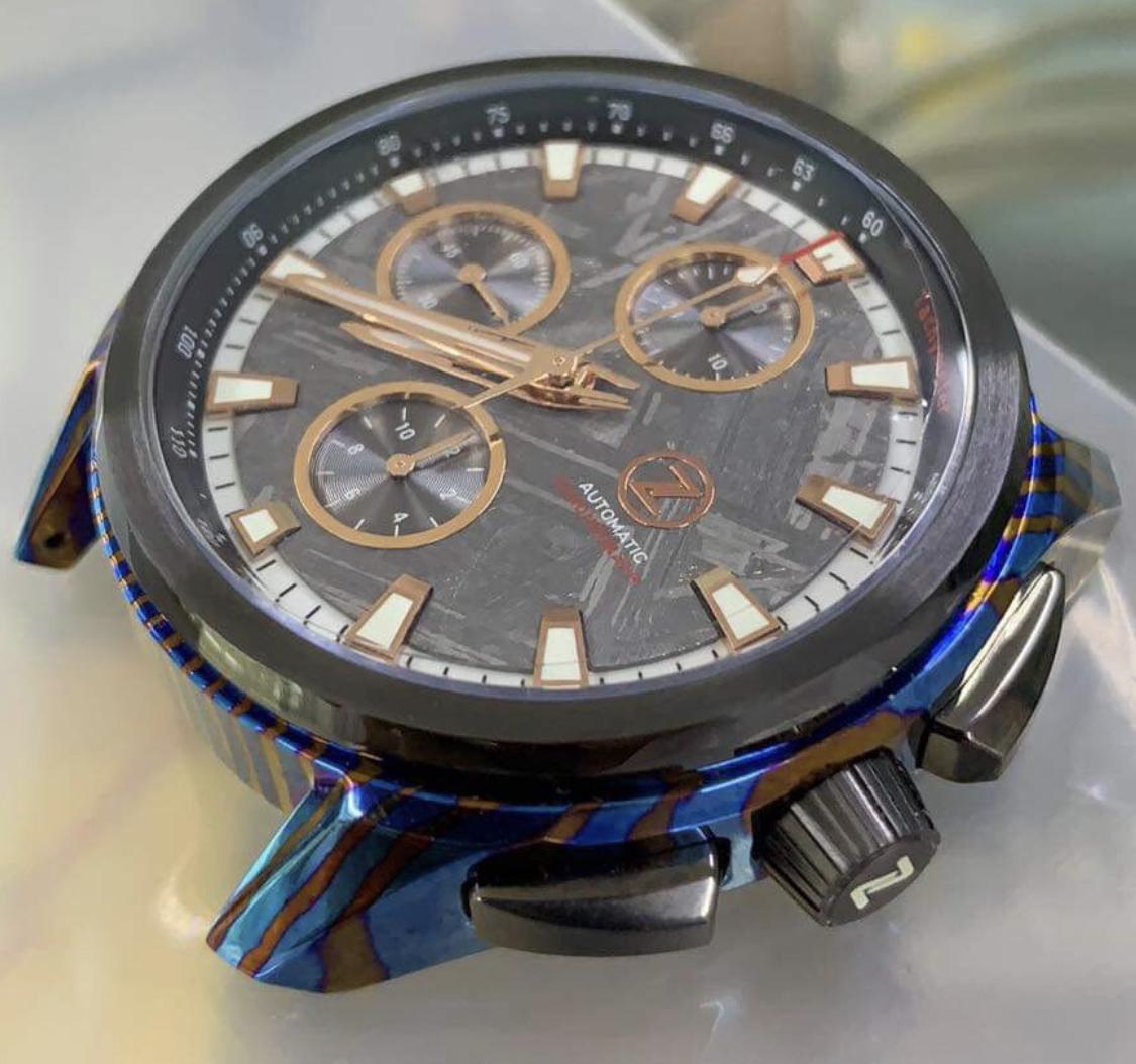 [Zelos ZX7] Titanium Damascus case and custom meteorite dial. My first