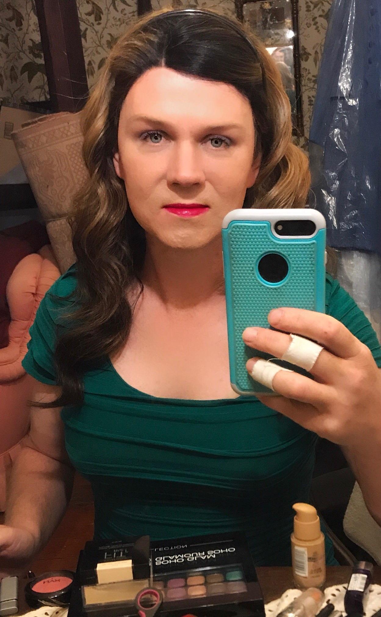 At my makeup table. What do you think? r/crossdressing