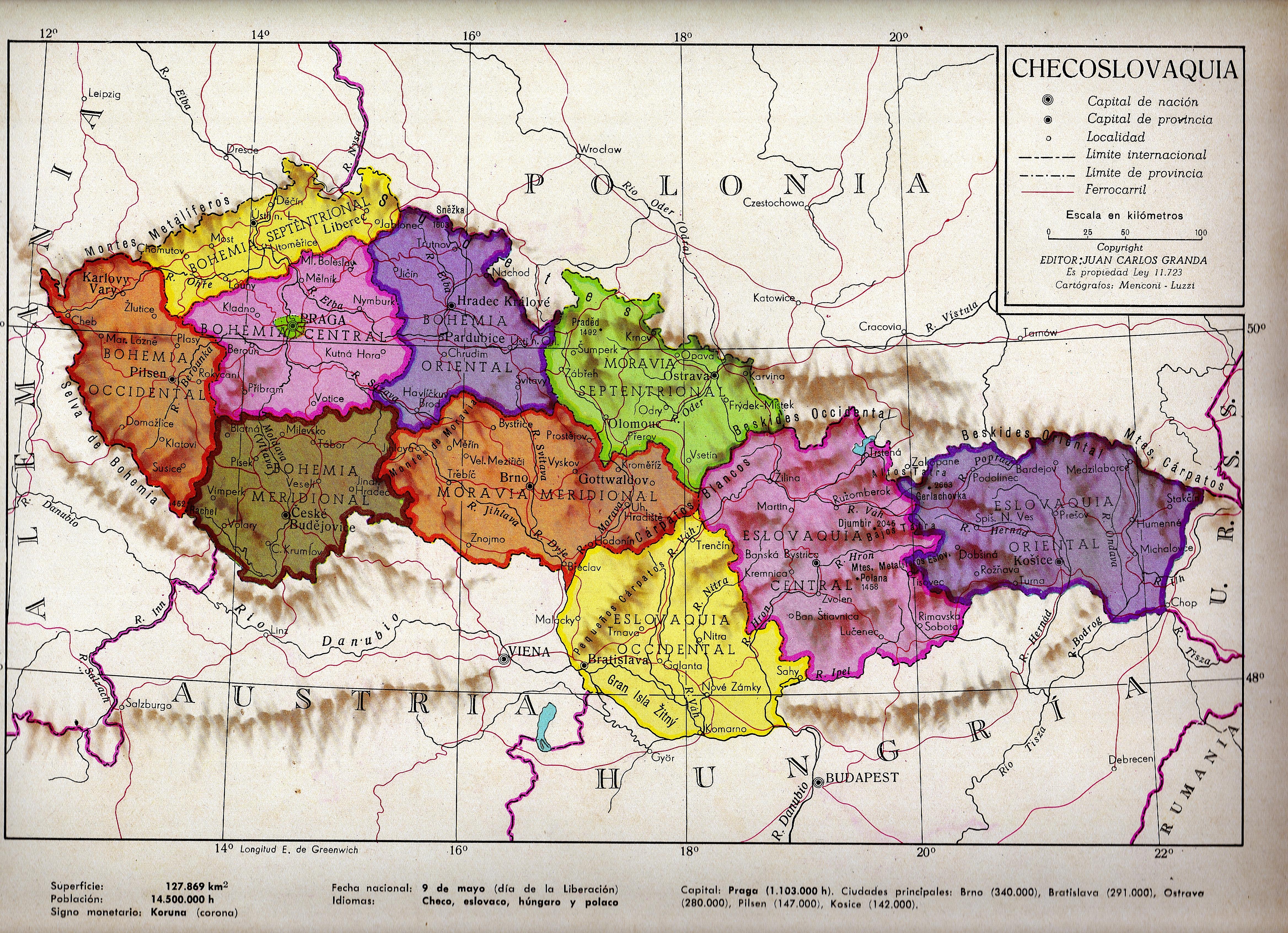 Map of the Old Republic of Czechoslovakia in 1974 / Mapa de la ex