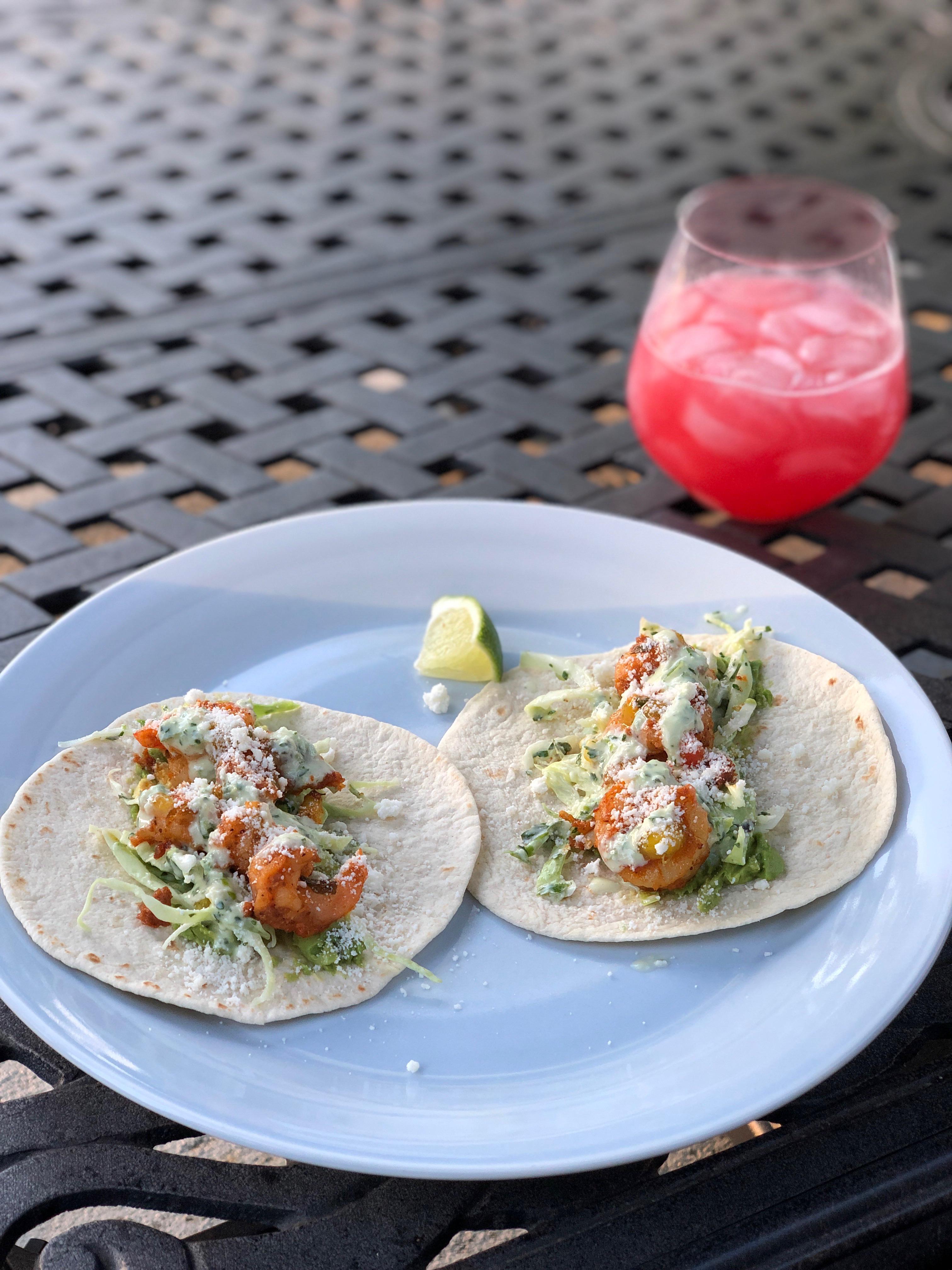 [Homemade] Spicy shrimp tacos with crumbled chorizo, Cotija cheese, and