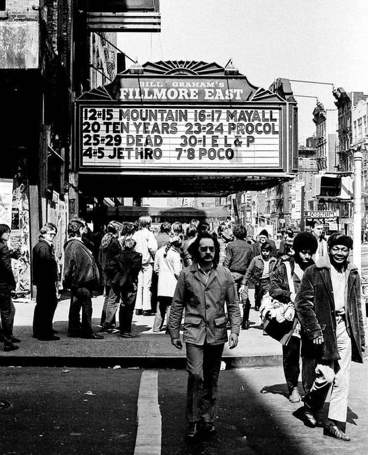 Fillmore East NYC circa 1969 on Second Ave and around East 6th in what