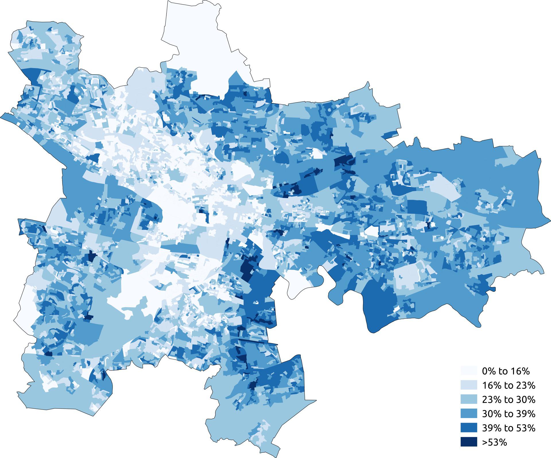 Percentage of Glasgow that is Catholic, 2011. r/MapPorn