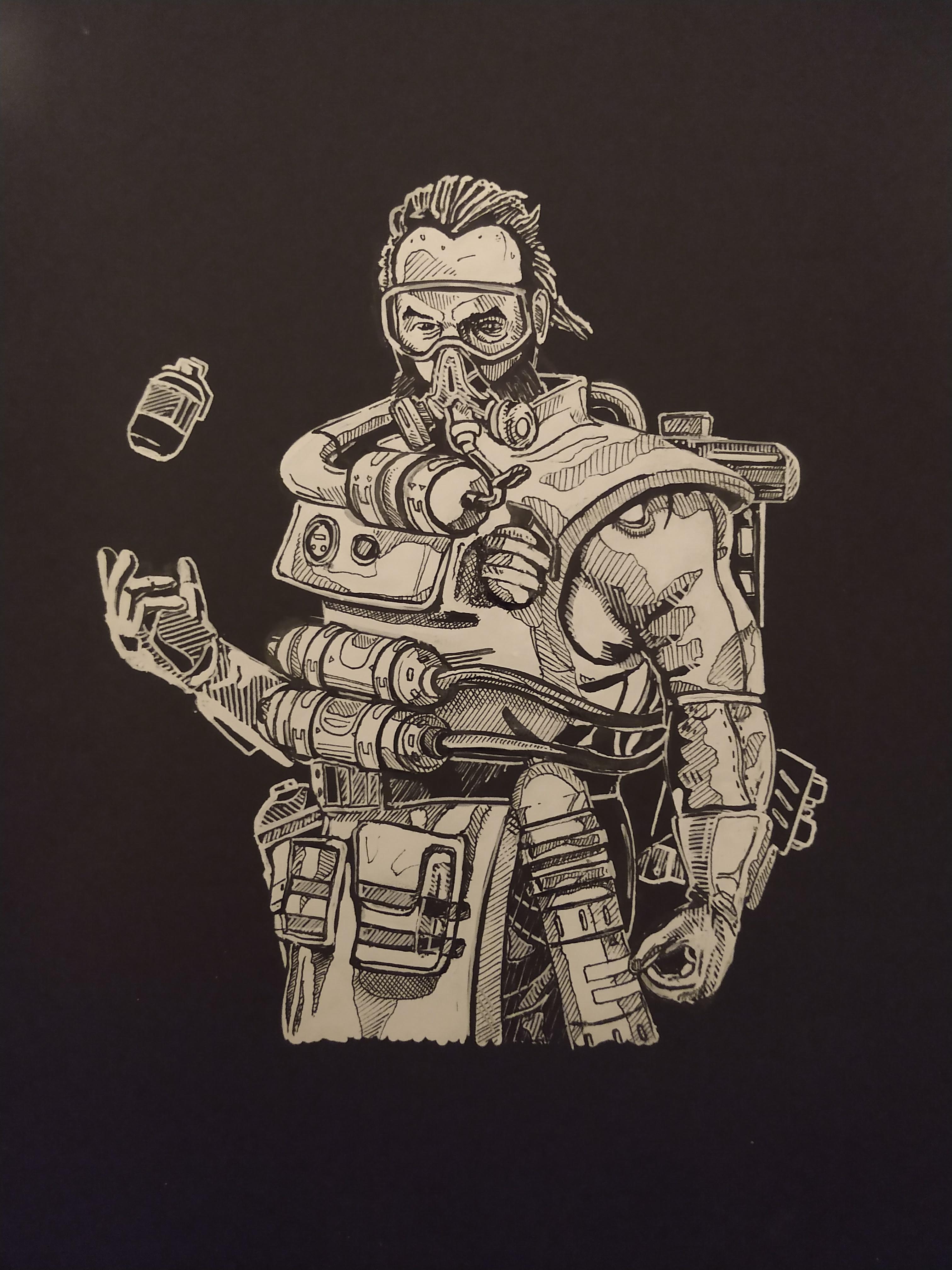 Just finished my whiteout/tippex and pen drawing of Caustic! r