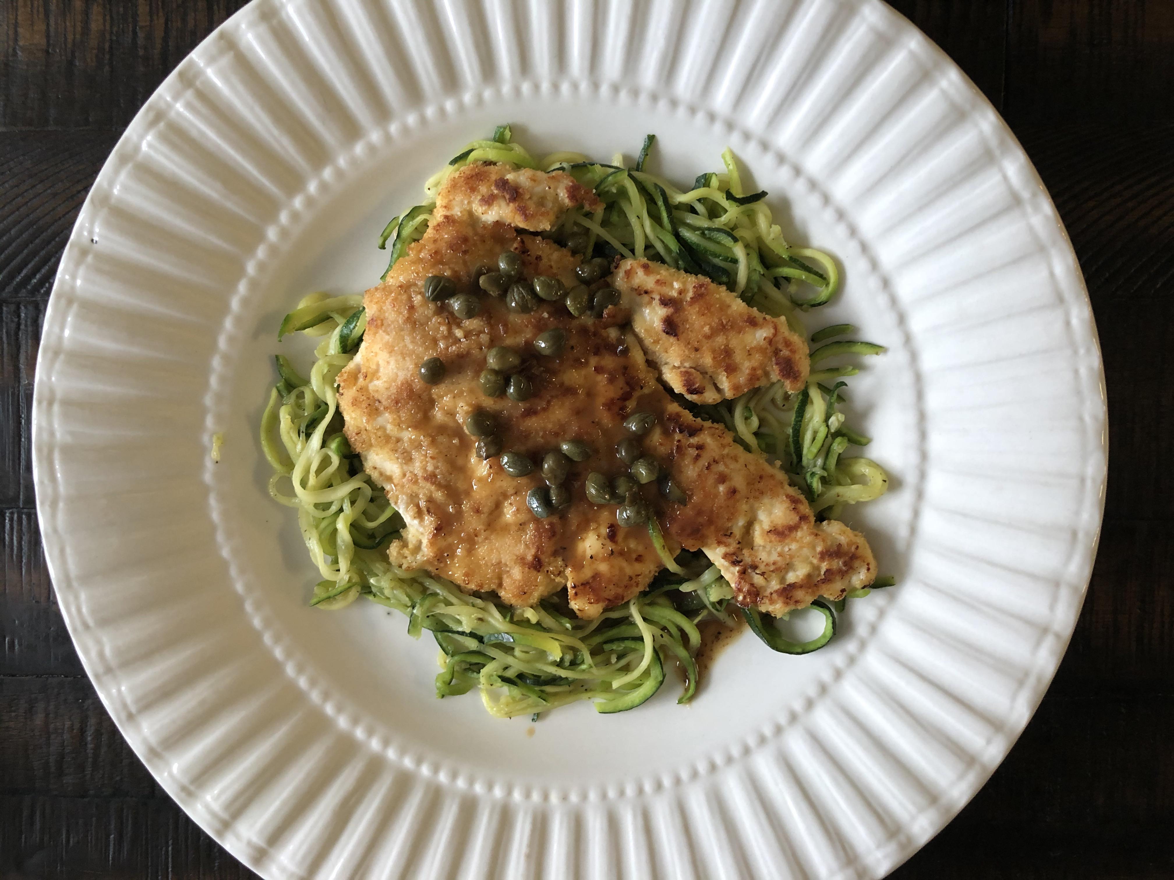 First meal with my new spiralizer attachment for my KitchenAid Chicken Piccata over Zoodles for