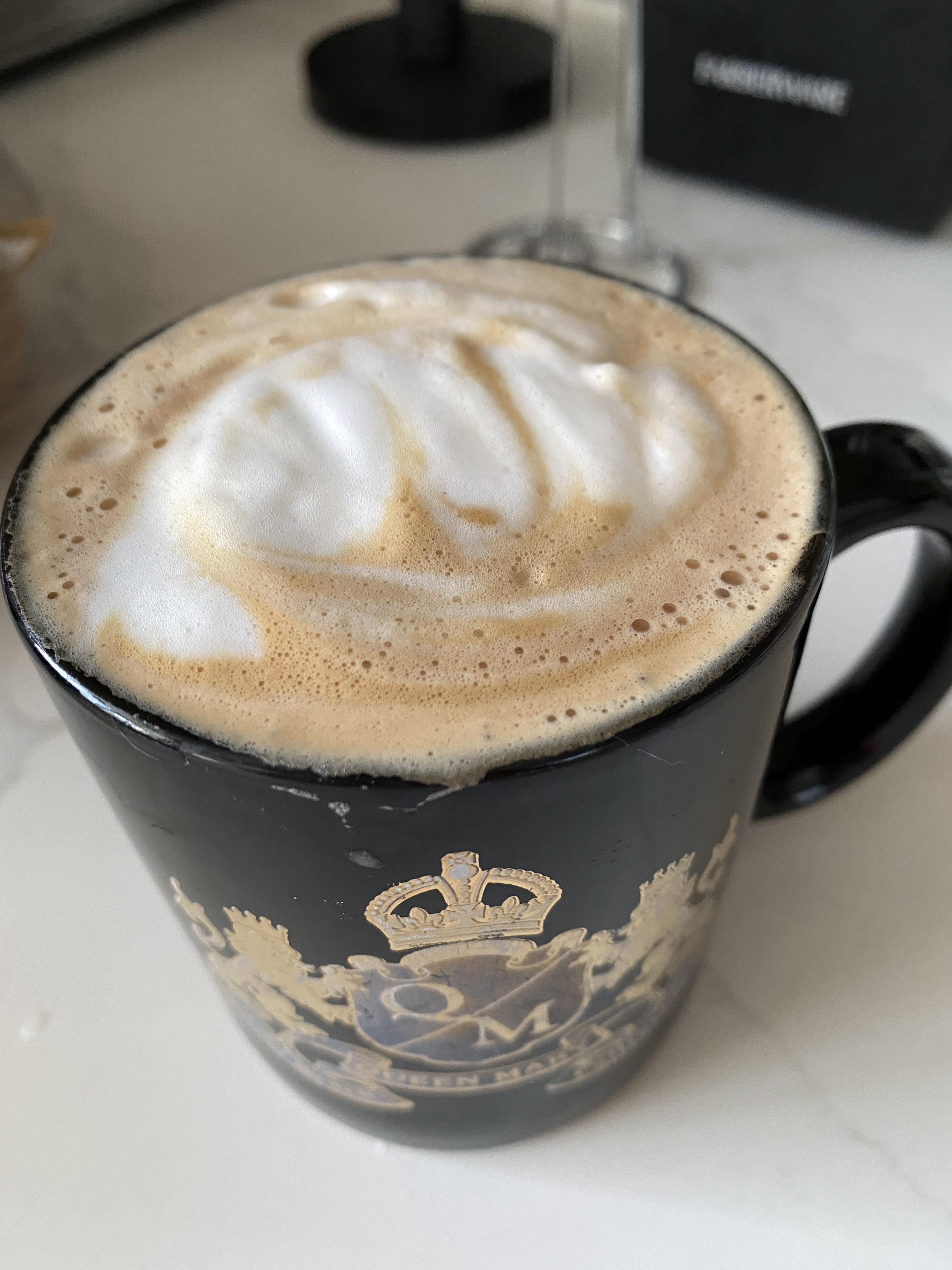 Peppermint almond milk latte using Starbucks blonde capsules. Delicious