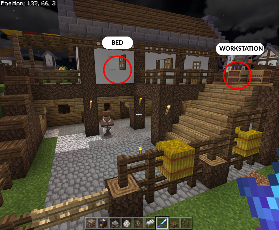This Villager can't pathfind to its bed. Mojang please, I spent hours