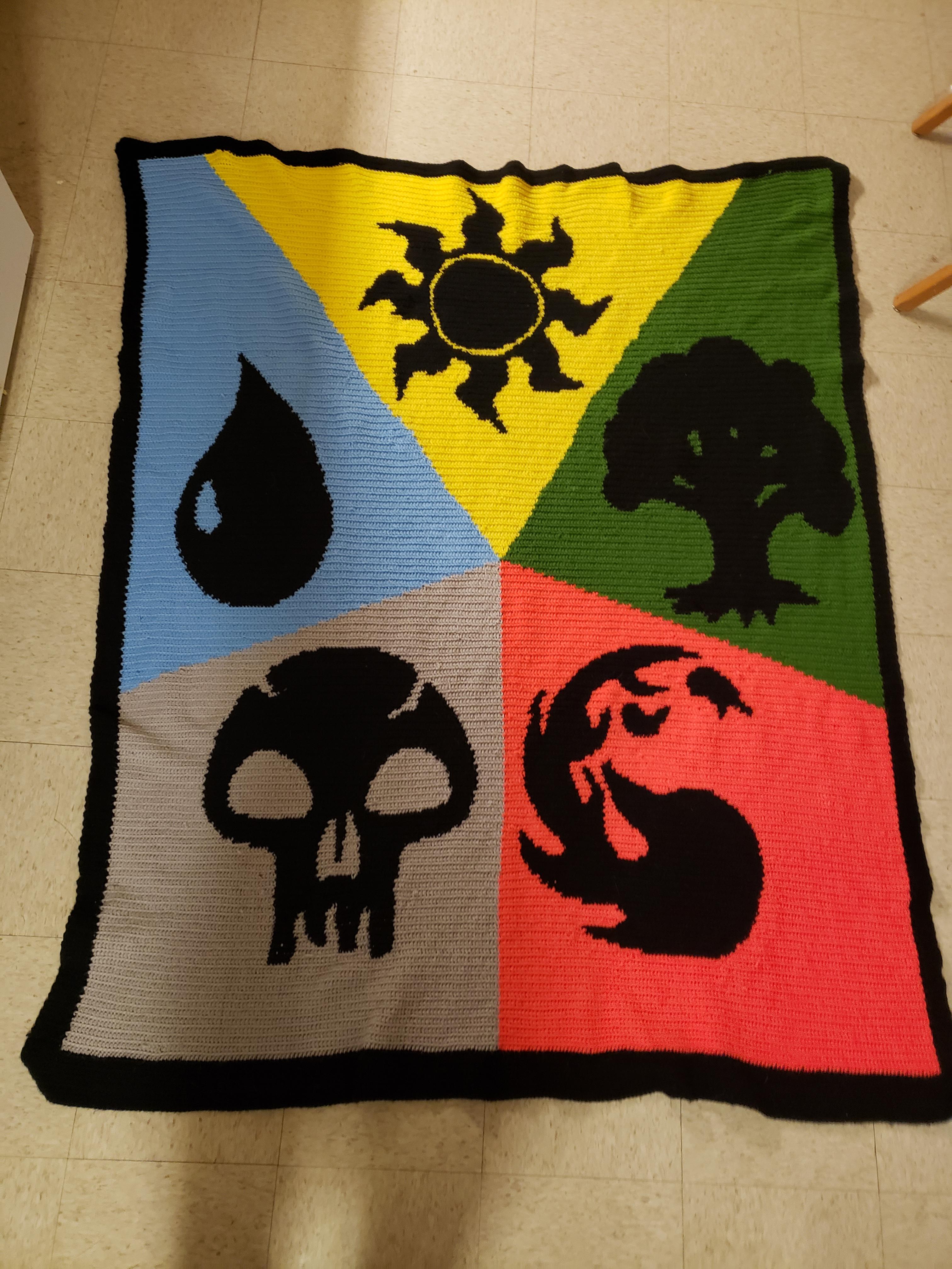 just finished this MTG blanket for my boyfriend r/GeekyCrochet