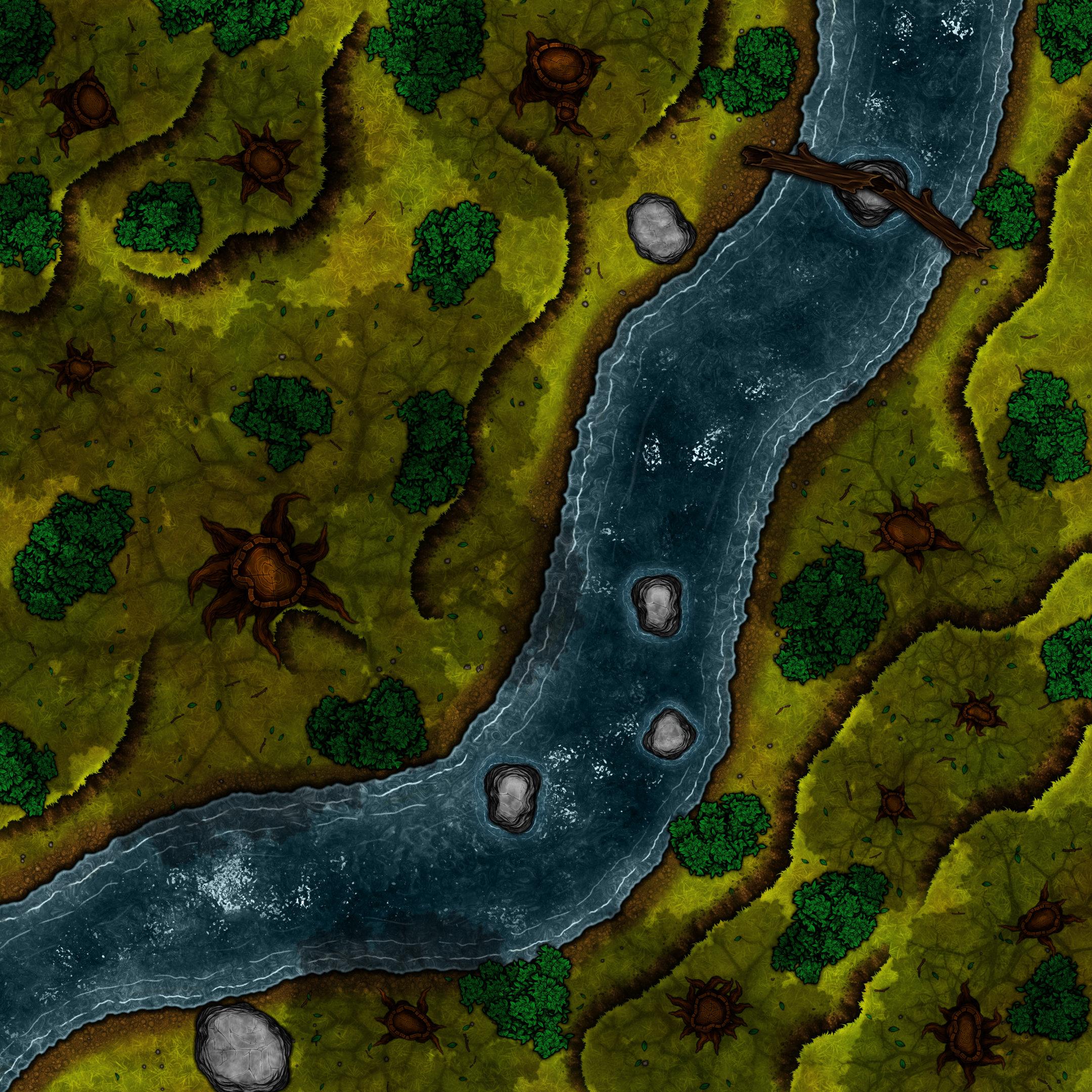 [Art] Cute random encounter map in a forest, with a stream or river