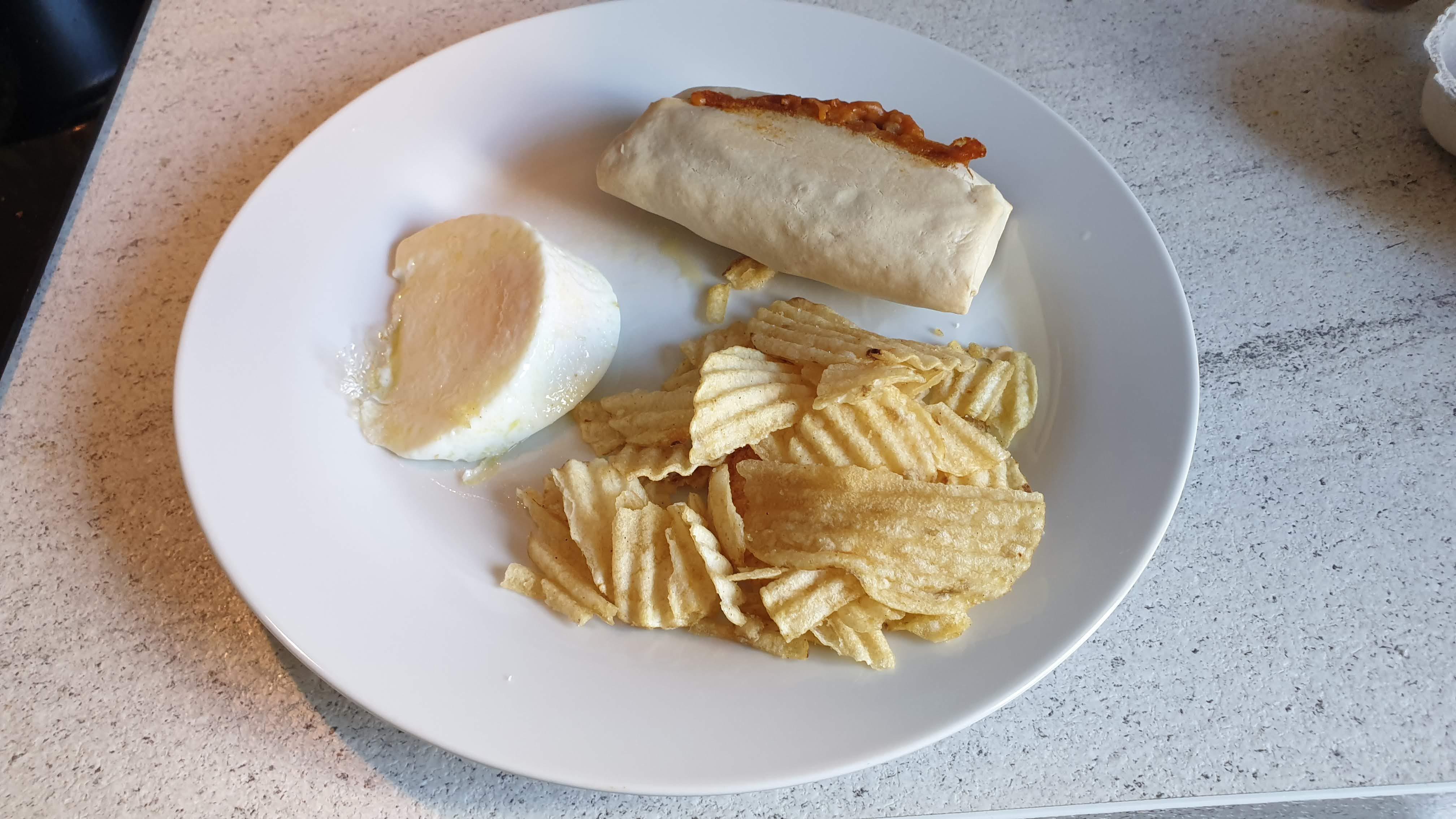 The Depression Breakfast. A defrosted vegan burrito, a doorstop poached